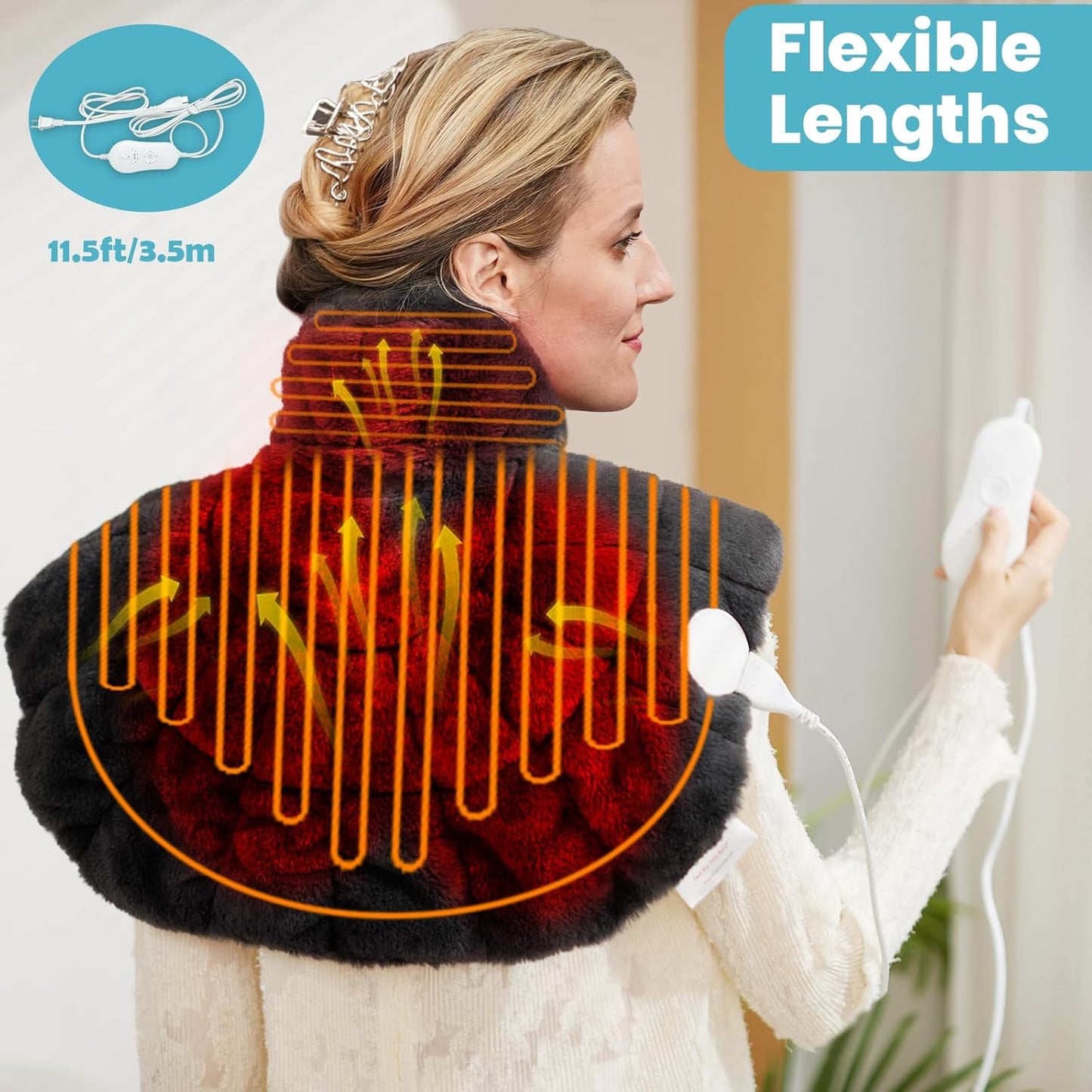 Nalax Heating Pad for Neck and Shoulders and Back, Luxurious Faux Rabbit Fur Fabric, 2.2lb Tourmaline Weighted Heating pad, 6 Heat Settings,2H Auto Off,Memory Function, Gift for Women 24"x 20"