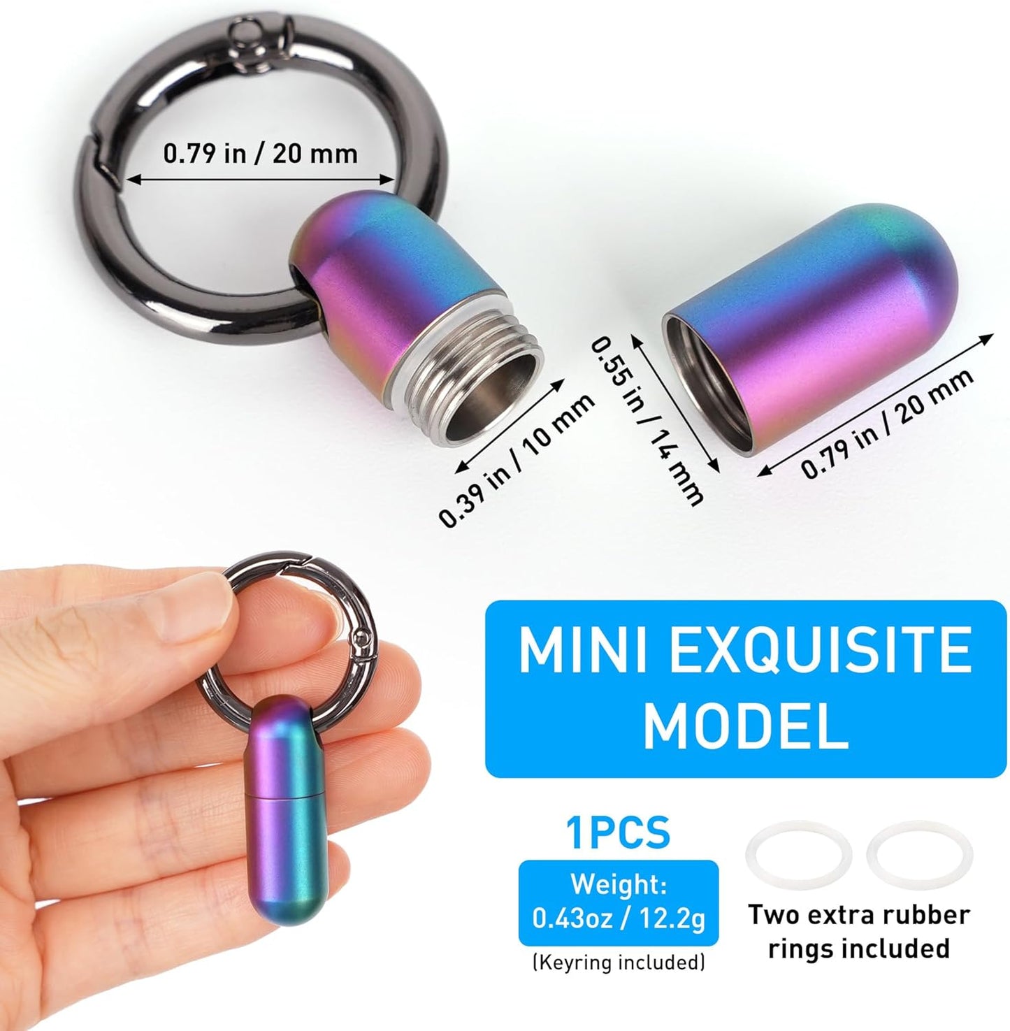 Micro Keychain Pill Holder Titanium Waterproof Mini Pill Container for Emergency Medicine，Travel Purse Pocket (Blue)