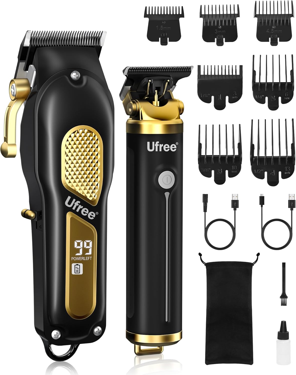 Ufree Hair Clippers for Men, Professional Clippers and Trimmers Set, Cordless Clippers for Hair Cutting, Beard Trimmer, Barber Clippers, Rechargeable Electric Shaver, Gifts for Men, Black Gold