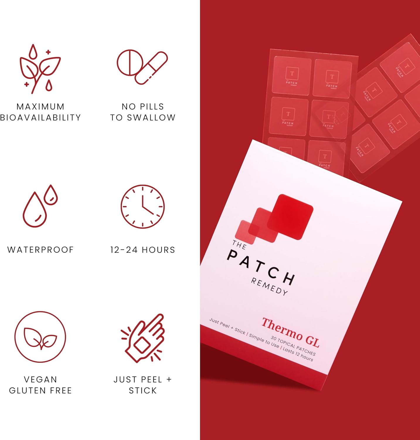 Thermo GL Patch - GLP-1 Patches with Berberine, Green Tea, L-Carnitine, 5-HTP, Fucoxanthin | 30 Patches