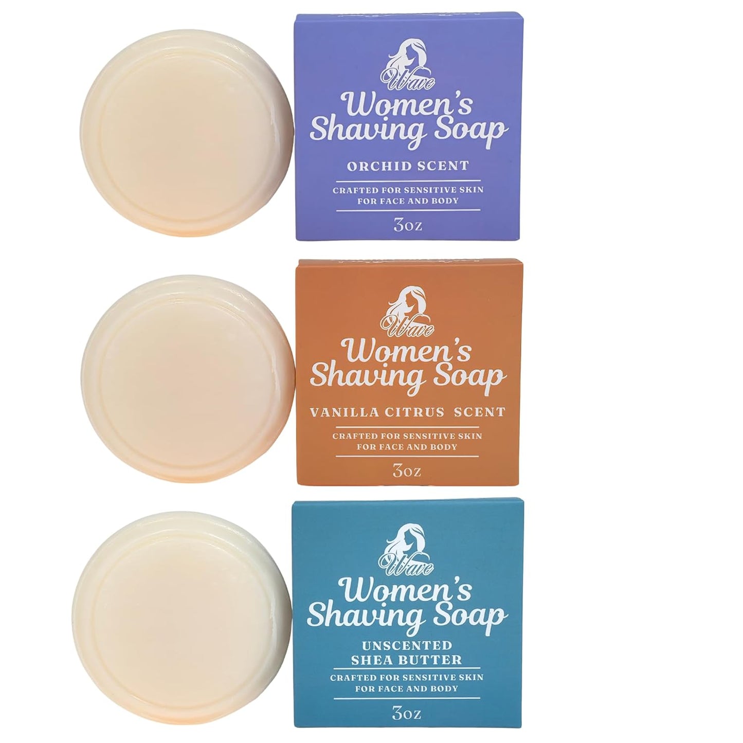 G.B.S Women’s Shaving Soap 3 Pack – Shea Butter Infused Fragrance-Free, Orchid, and Vanilla Citrus – Moisturizing Bar for Sensitive Skin, Long-Lasting, Smooth Shave for Legs & Body