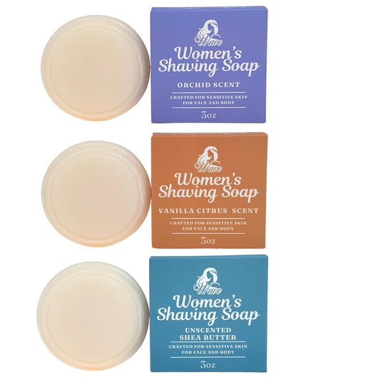 G.B.S Women’s Shaving Soap 3 Pack – Shea Butter Infused Fragrance-Free, Orchid, and Vanilla Citrus – Moisturizing Bar for Sensitive Skin, Long-Lasting, Smooth Shave for Legs & Body