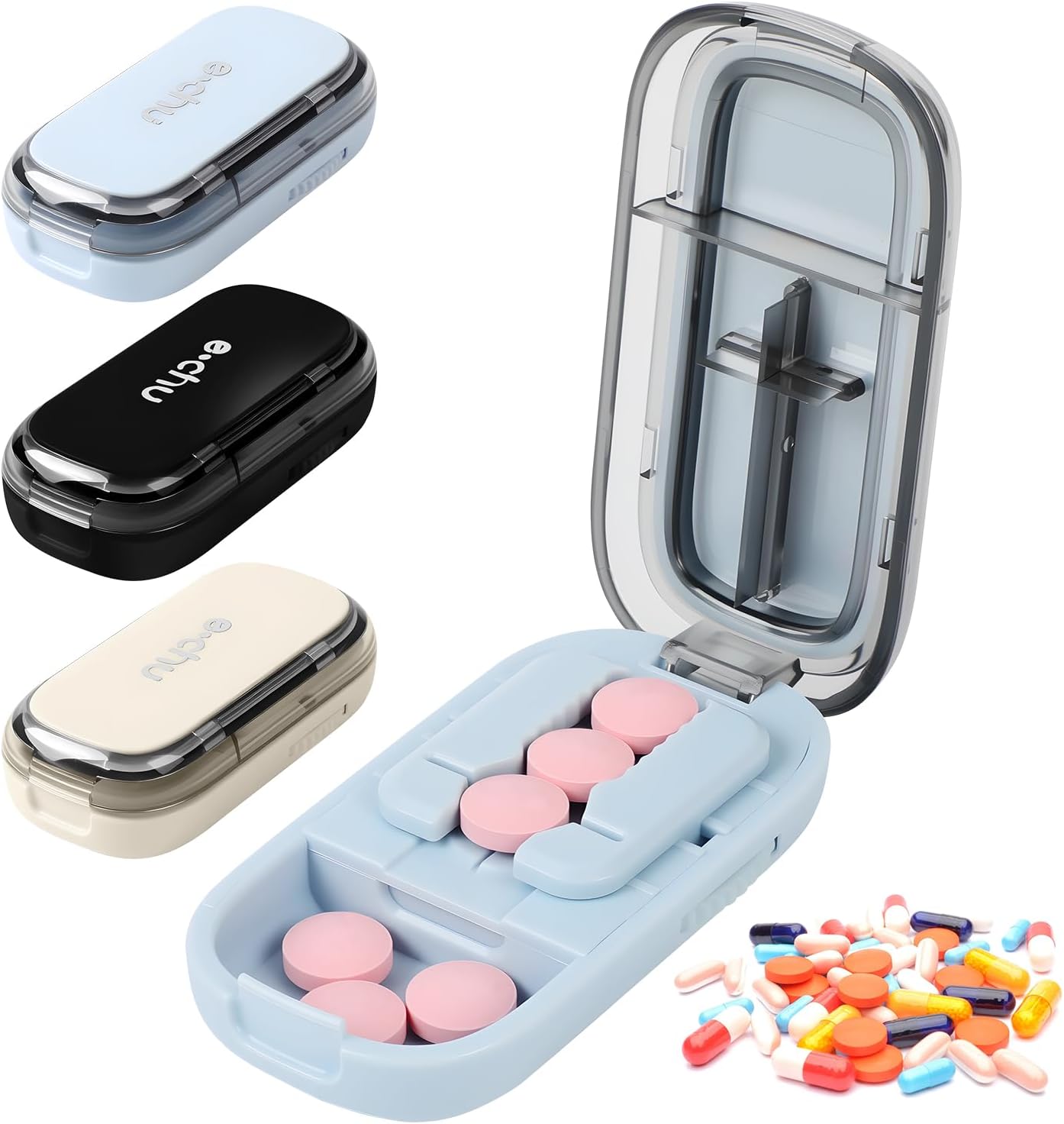 Pill Cutter Splitter for Small and Tiny Pills - 1/4 Pill Cutter with Centering Device - Easy-to-Use Splitter for Precision Cuts - for Small and Tiny (Blue)