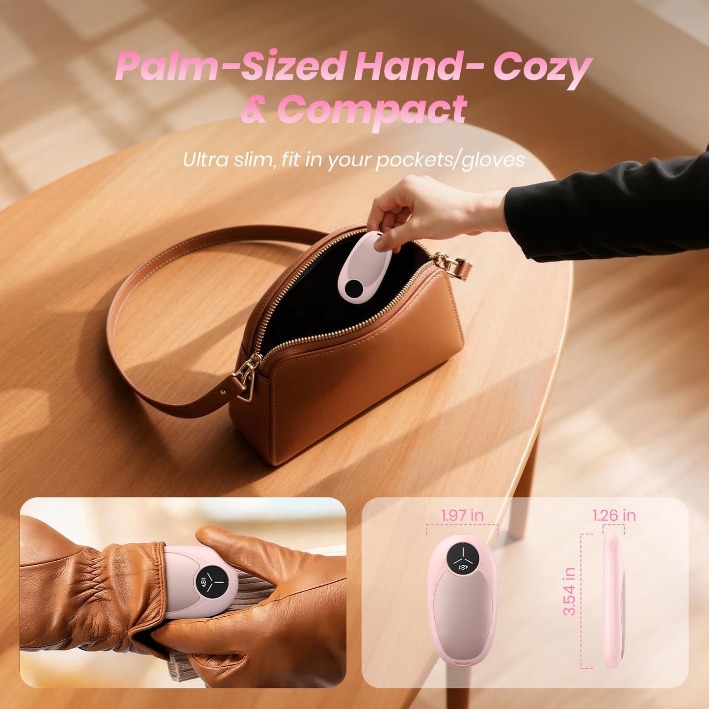 Hand Warmers Rechargeable 2 Pack Electric Hand Warmer Magnetic, Ultrathin Portable Handwarmers Gifts for Men Women Christmas Hiking Golf Hunting Accessories (Black)