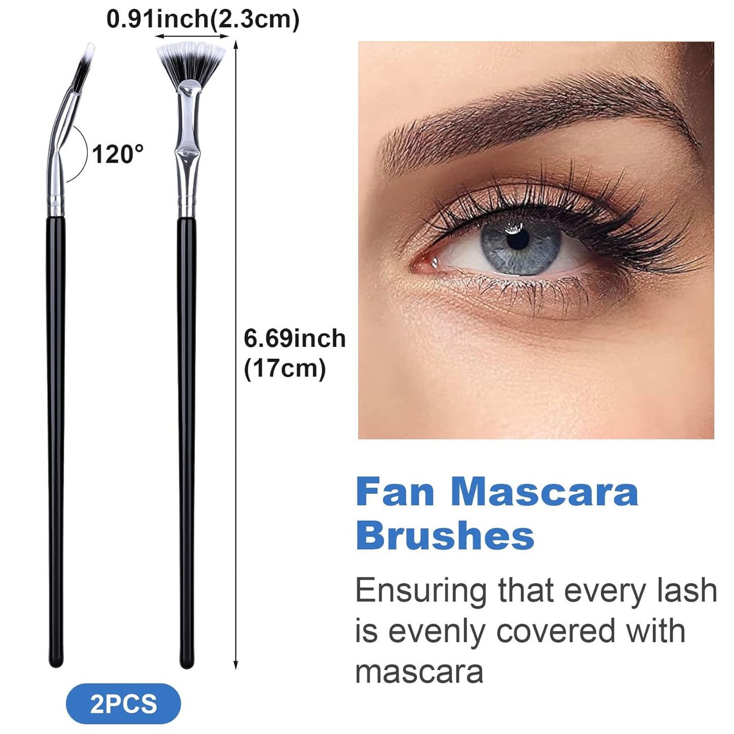 PAGOW 2pcs Folding Angle Scalloped Lash Brush, Mascara Fan Brush, Eyelash Comb Separator Makeup Tool, Multifunctional Fan Shaped Mascara Brush with Soft Bristles for Upper Lower Eye Lash