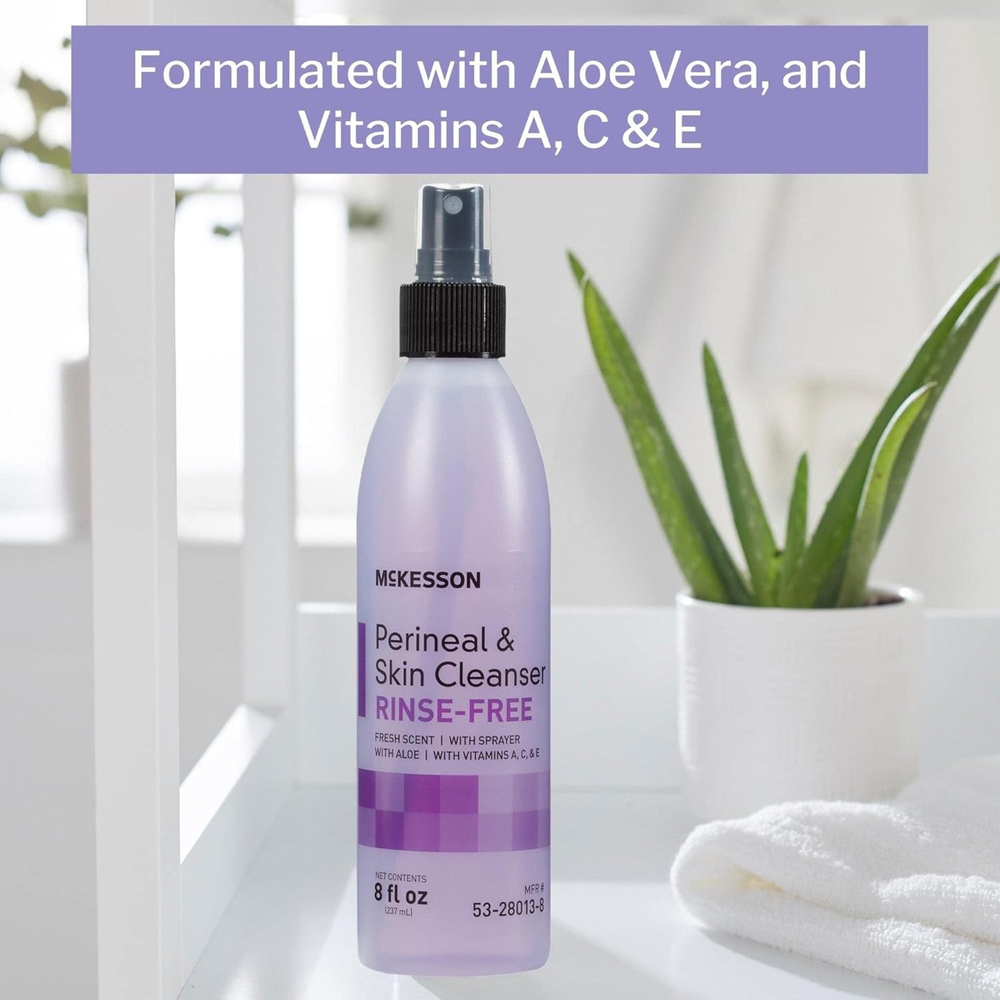 McKesson Perineal Skin Cleanser with Aloe, 8 oz [Pack of 1] Rinse-Free Body Wash for Incontinence or Ostomy Care, Fresh Scent