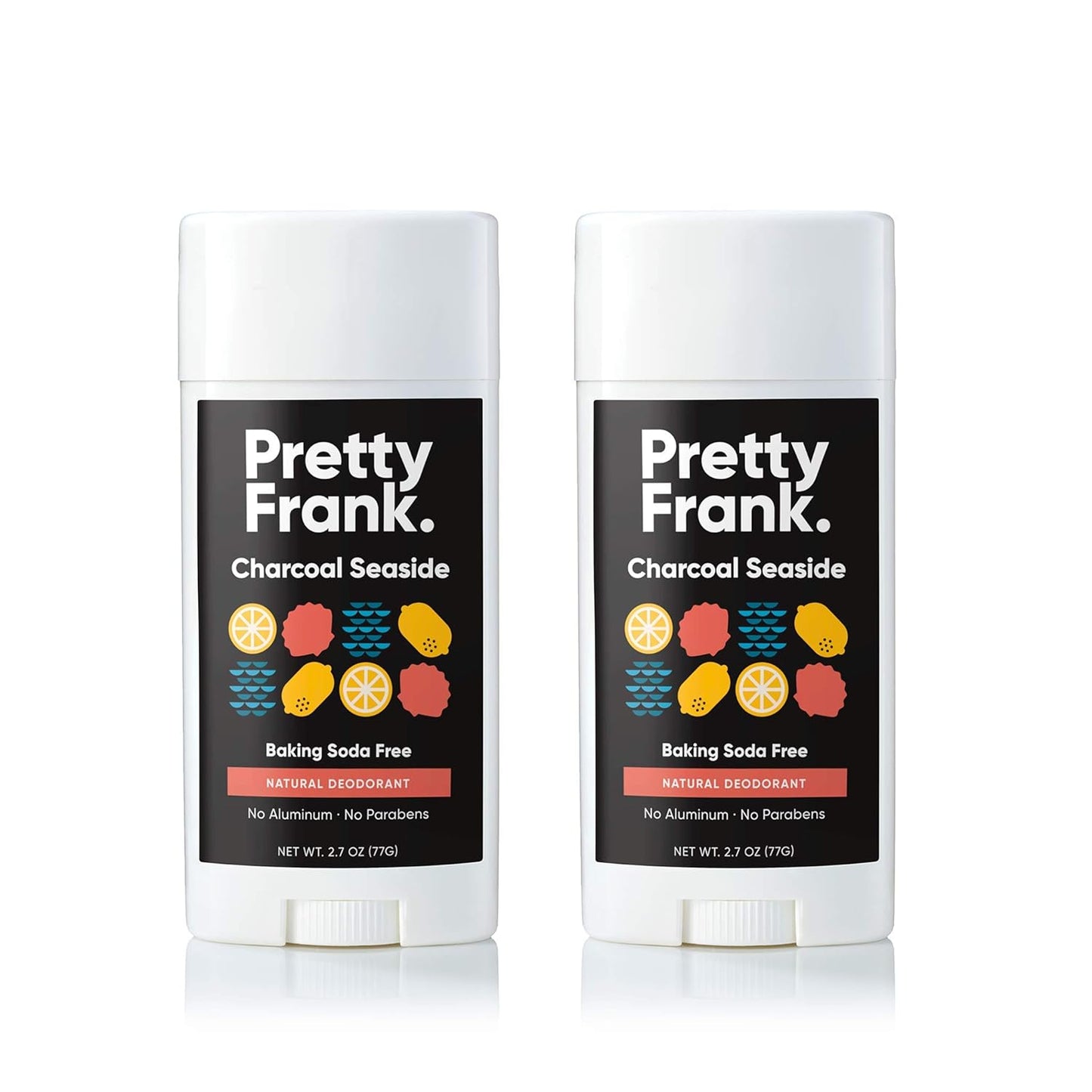 Pretty Frank Natural Aluminum-Free Deodorant Stick with Charcoal, Baking Soda-Free, Charcoal Seaside (2-Pack) | Sensitive Skin Friendly, Effective Odor Control for Women & Men, Organic Ingredients