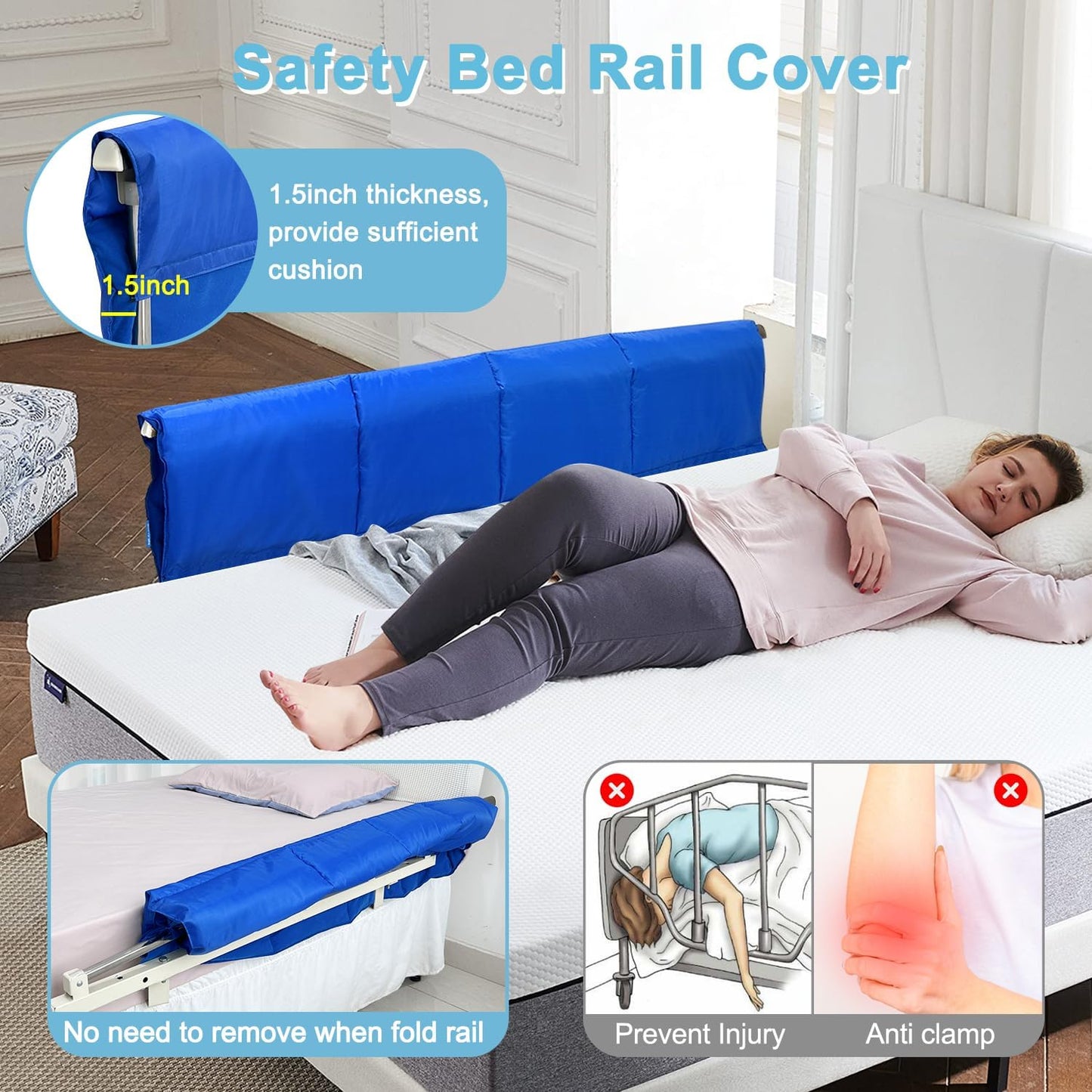Bed Rail Padding Cushion for Hospital Bed Rails Pads Covers for Elderly Adults Safety Bed Guard Side Rails Bumper Sides Half Rail Cover Seniors Medical Bed Railings Pads Barrier Protector - 2PCS