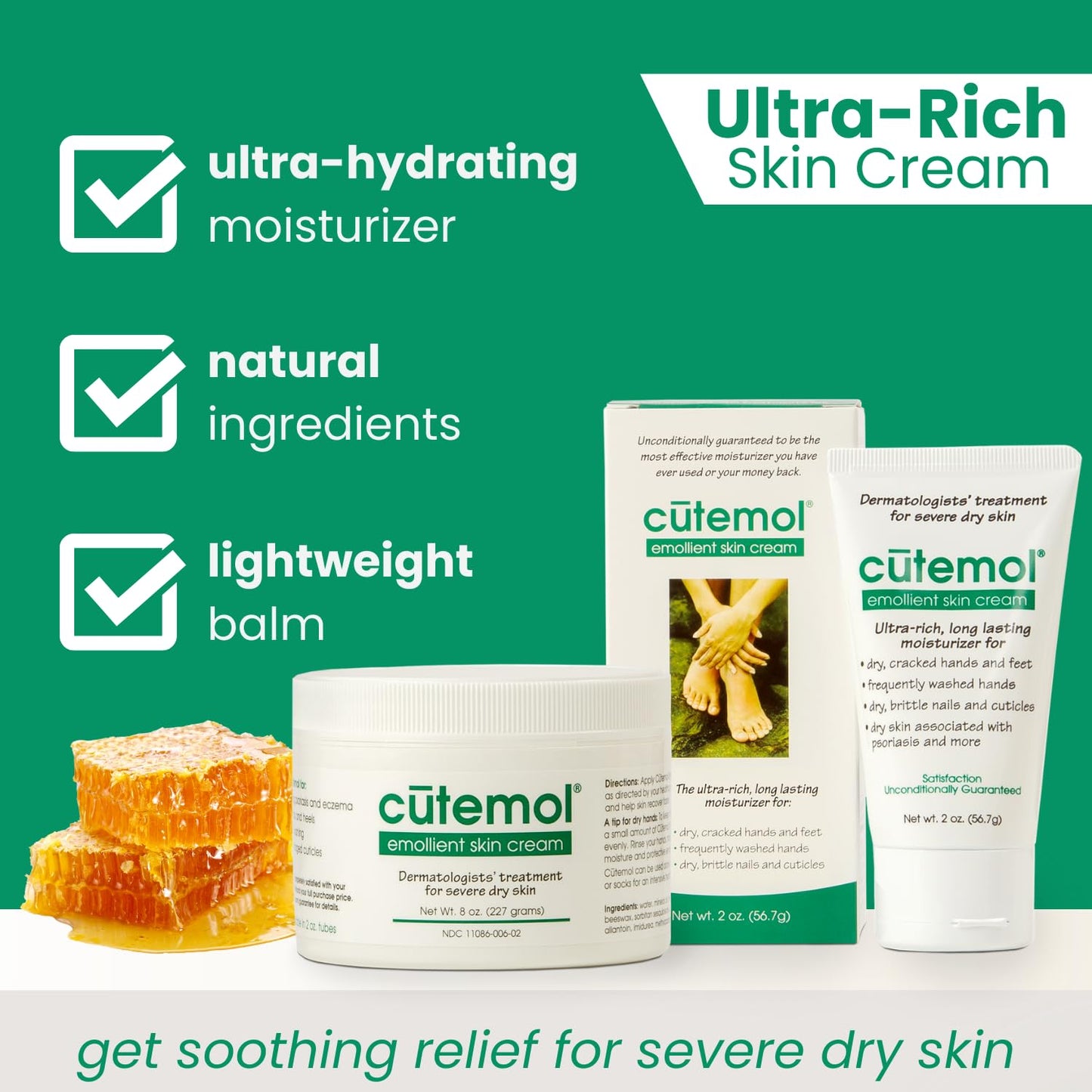 Cutemol Emollient Moisturizing Cream - Serious Moisturizer Lotion Balm for Recovering Dry, Damaged Skin - Hydration for Cracked Hands and Feet, Eczema, Psoriasis, and Raw Skin (8 oz)