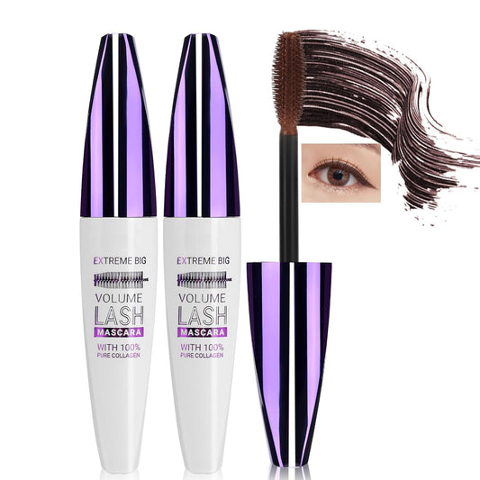 2PCS Brown Mascara for Eyelashes, 5D Colored Mascara 【Waterproof】【Natural Curling】【Lengthening Curling rimel de pestañas Volume】for Women Eye Makeup Cosplay & Parties