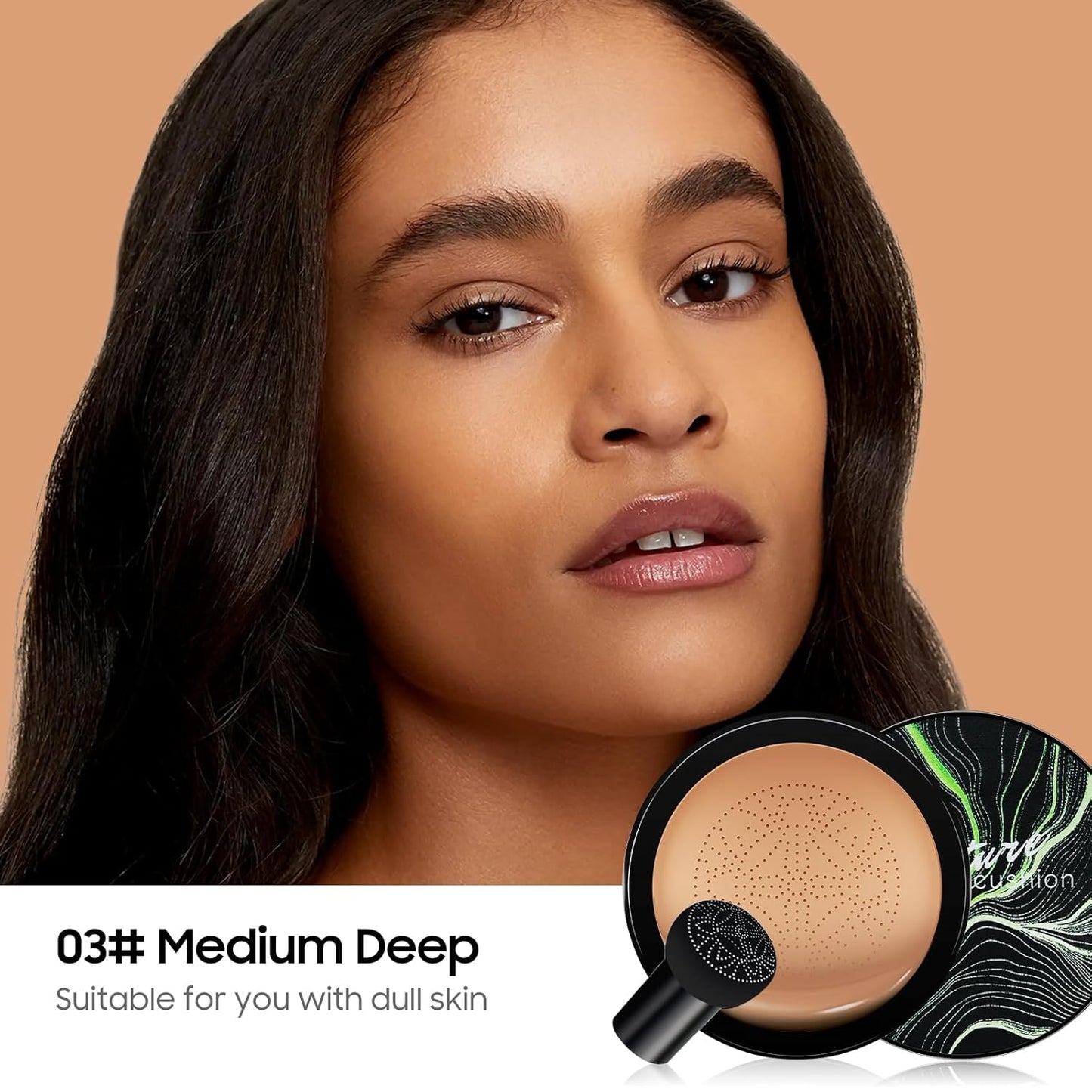 Air Cushion CC Cream Mushroom Head Foundation - Moisturizing BB Creams Foundation, Long-Lasting Waterproof Matte Concealer for Even Skin Tone (Medium Deep, 1 PCS)