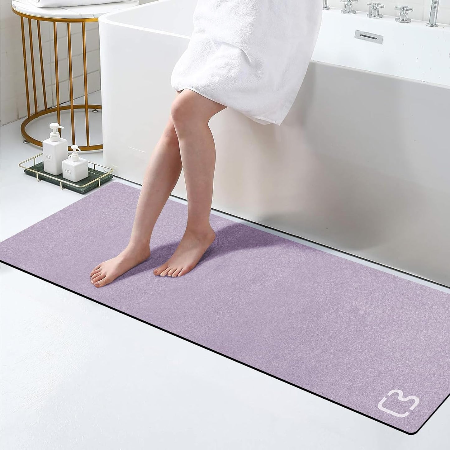 Diatomaceous Earth Bath Mat 17" x 59" Extra Long Bathroom Mat Large Fast Dry Super Absorbent Non-Slip Rubber Backed Shower Mat Bath Rugs Mats for Bathroom Floor, Tub, Shower, Sink, Lavender
