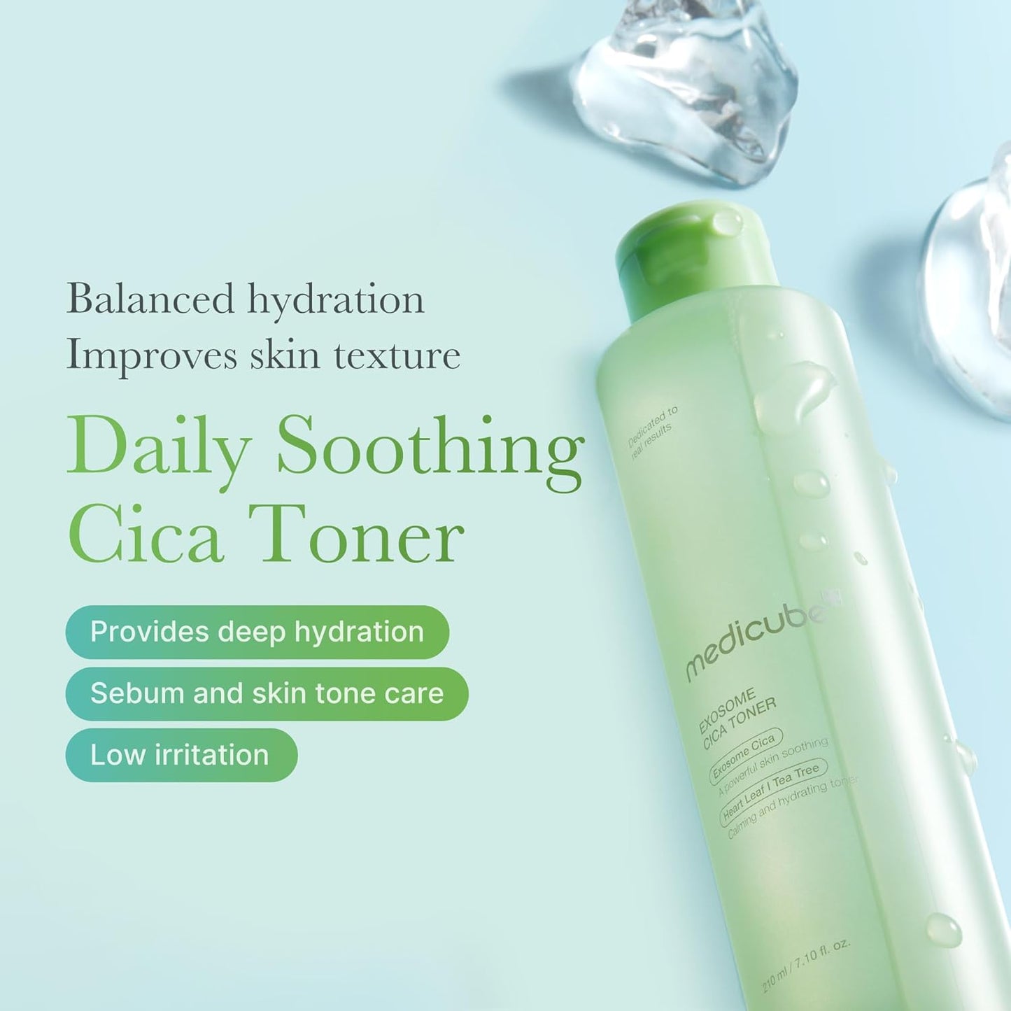 Medicube Exosome Cica Toner | Daily Soothing Toner With Exosome Cica, Heartleaf, Tea Tree, 12 Kinds of Cica | Low Irritation, Sebum care Korean Skin Care, for Stressed Skin (210ml / 7.10 fl.oz.)