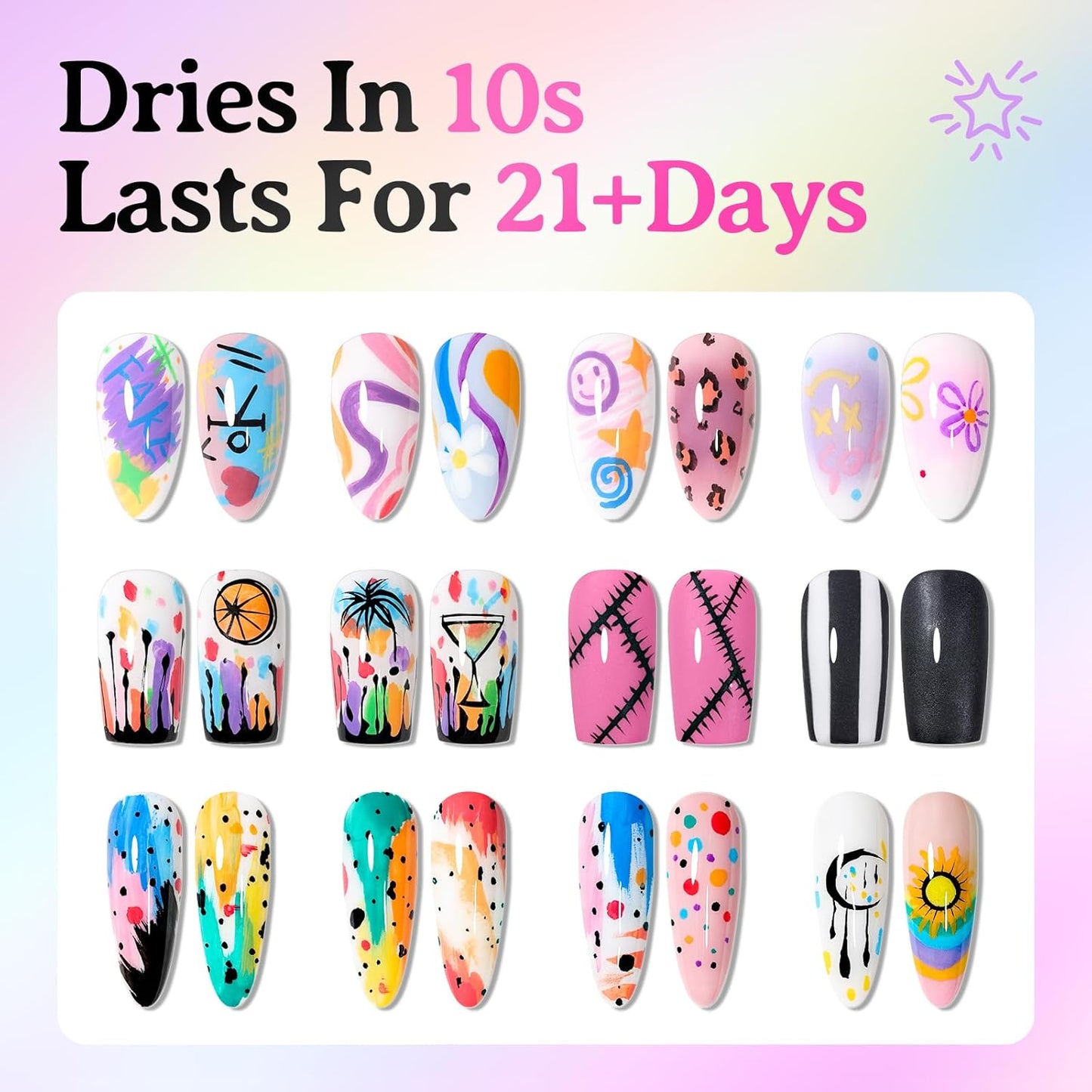 24 Colors Nail Art Pens Set, 3D Nail Polish Pens Quick-Drying Acrylic Paint Markers, Dotting Liner Brush for DIY Nail Design, Home & Salon Manicure Tools