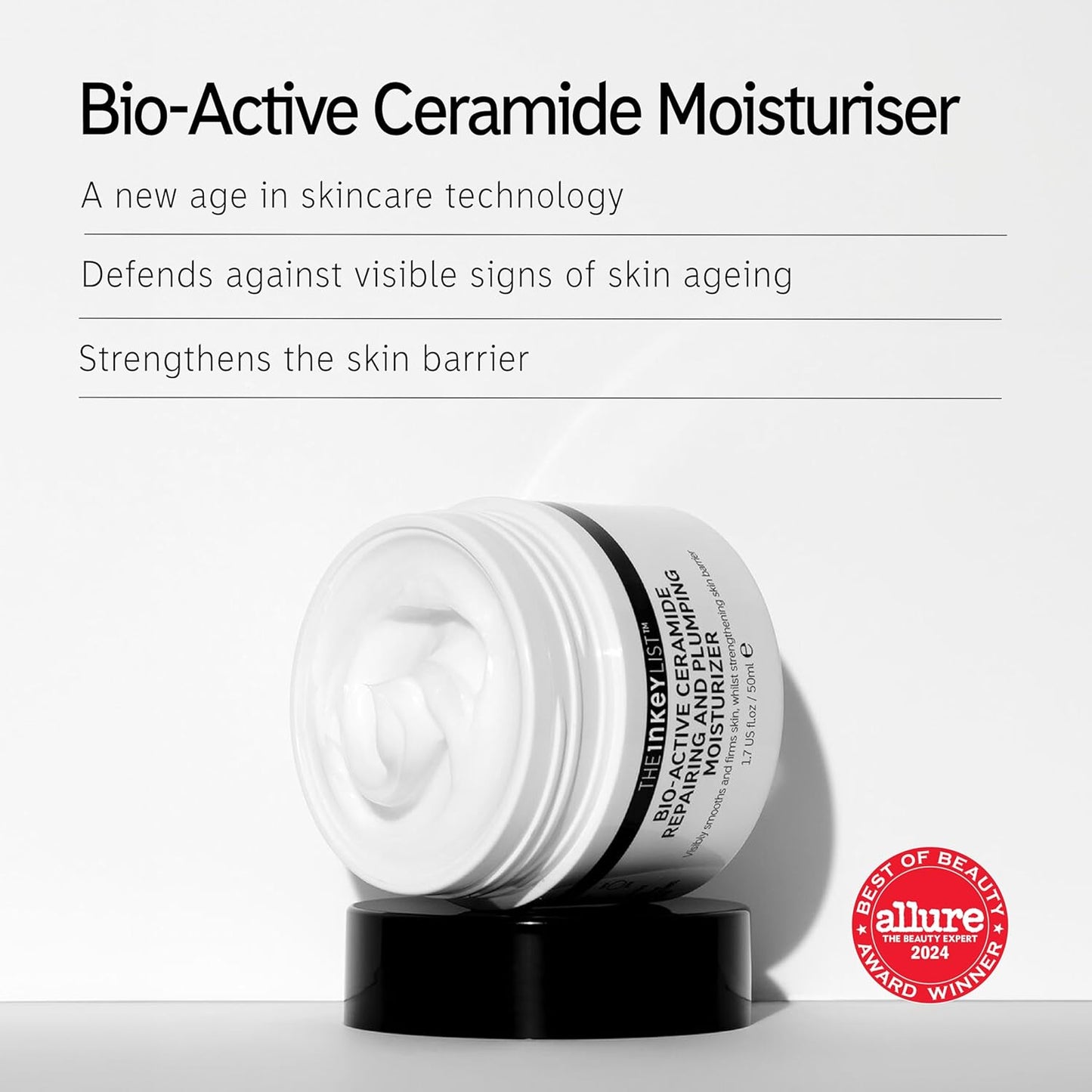 The INKEY List Bio-Active Ceramide Repairing and Plumping Moisturizer 1.7fl oz/50ml, Anti-Ageing Skincare, 24-Hour Hydration Cream, Vegan Friendly, Suitable For All Skin Types