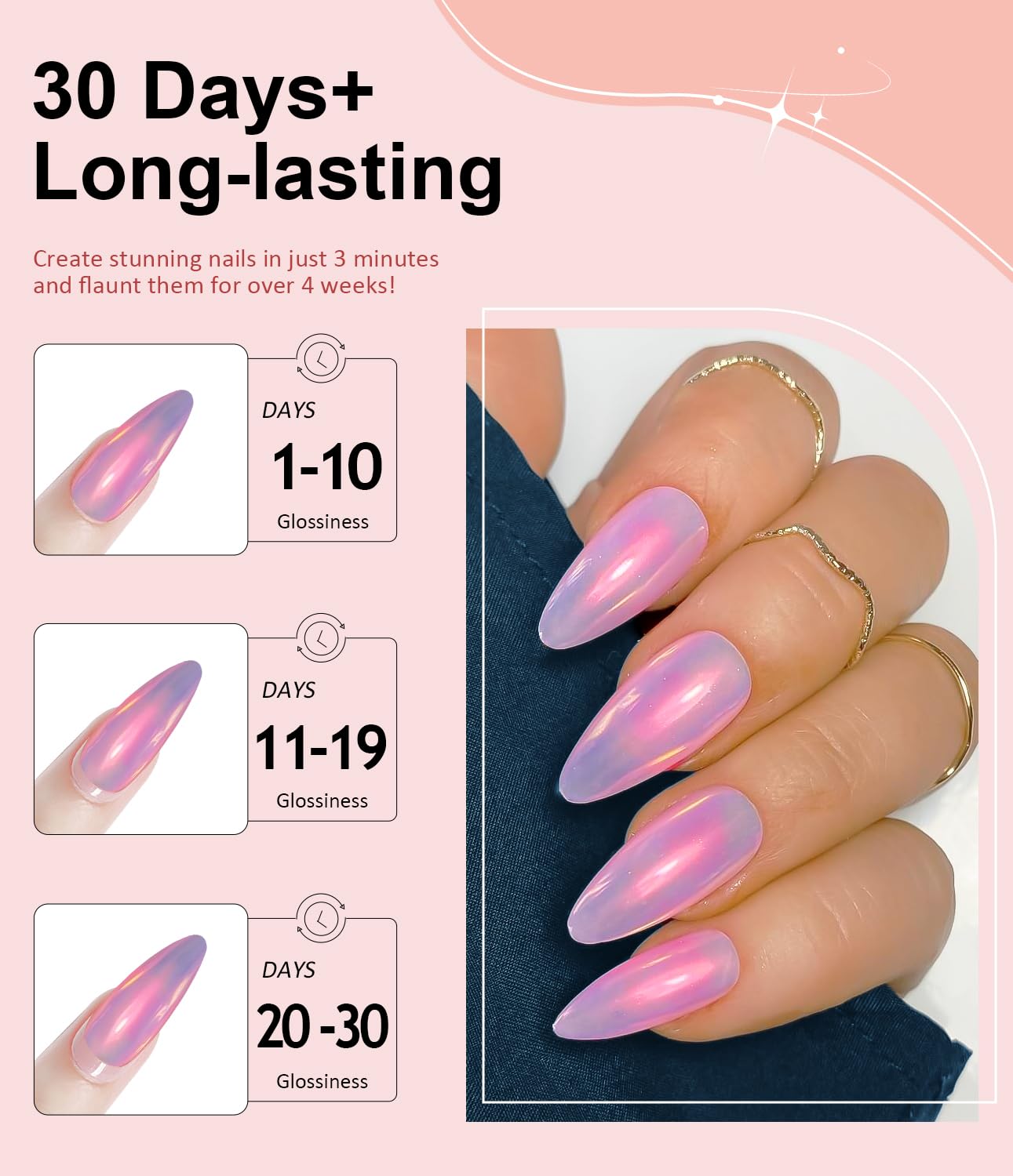 Chrome Nail Powder -【Fairy Effect】Pink Chrome Nail Powder Aurora Mermaid Iridescent Chrome Powder For Nails, Pink Chrome Powder Metallic Mirror Glitter Pigment Dust For Manicure Decoration