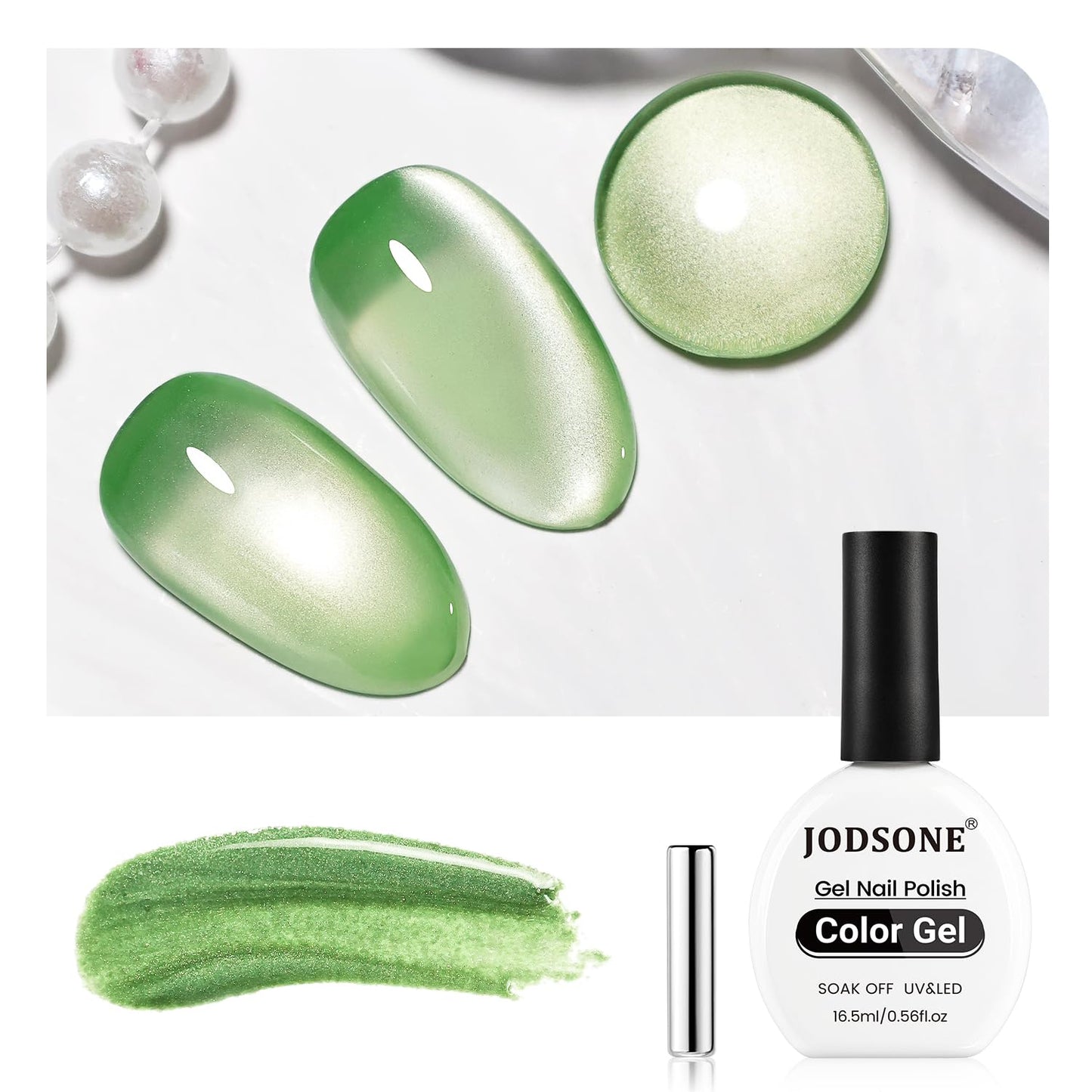 JODSONE Cat Eye Gel Nail Polish 16.5ml Light Green Single Colors for Holographic Glitter Cat Eye with Magnet at Home DIY Need U V Lamp