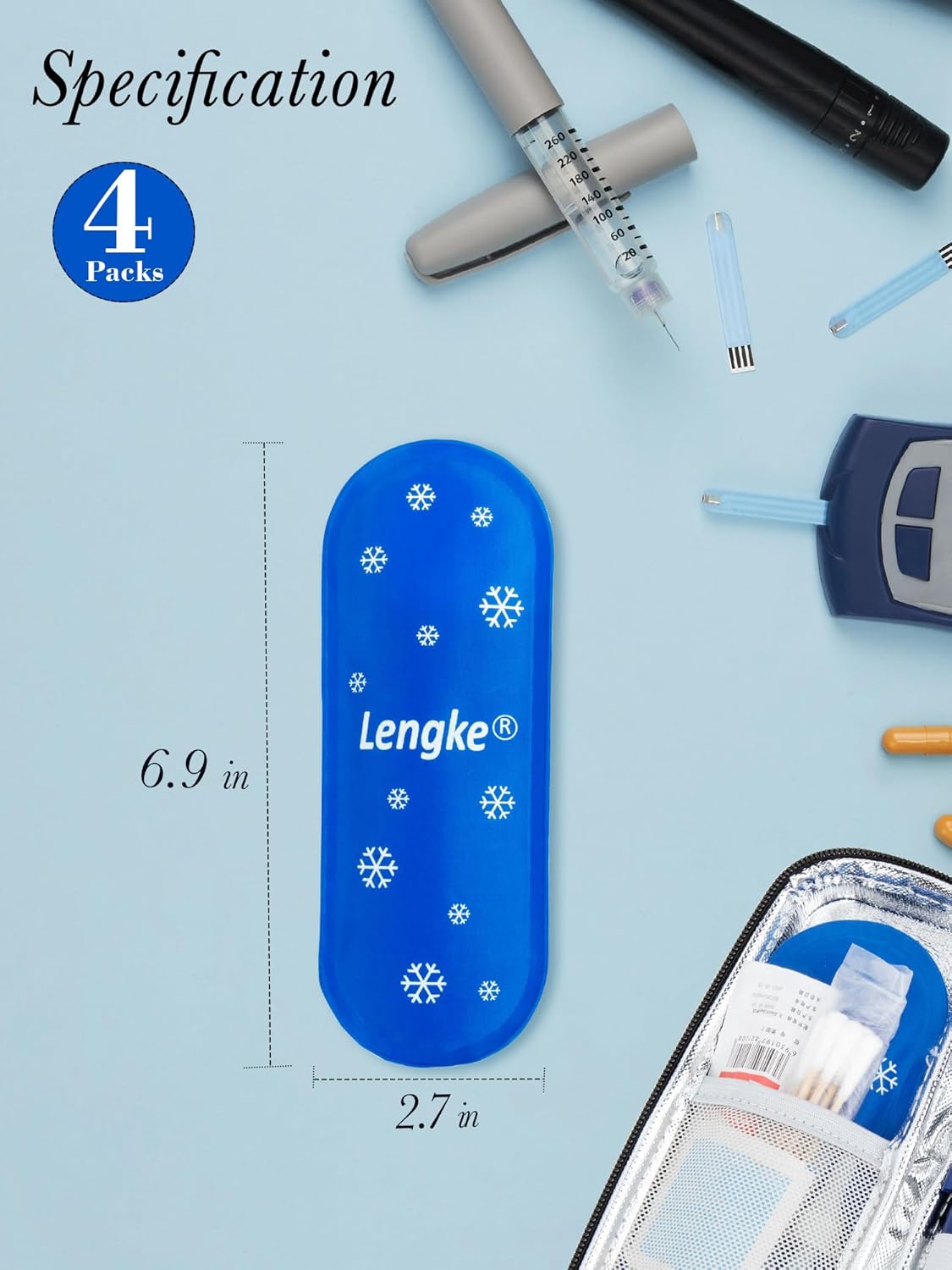 Leng Ke Insulin Pen Cooler Travel Case Ice Pack TSA Approved, 4 Packs Reusable Ice Packs for Insulin Pen Cooler Travel Case