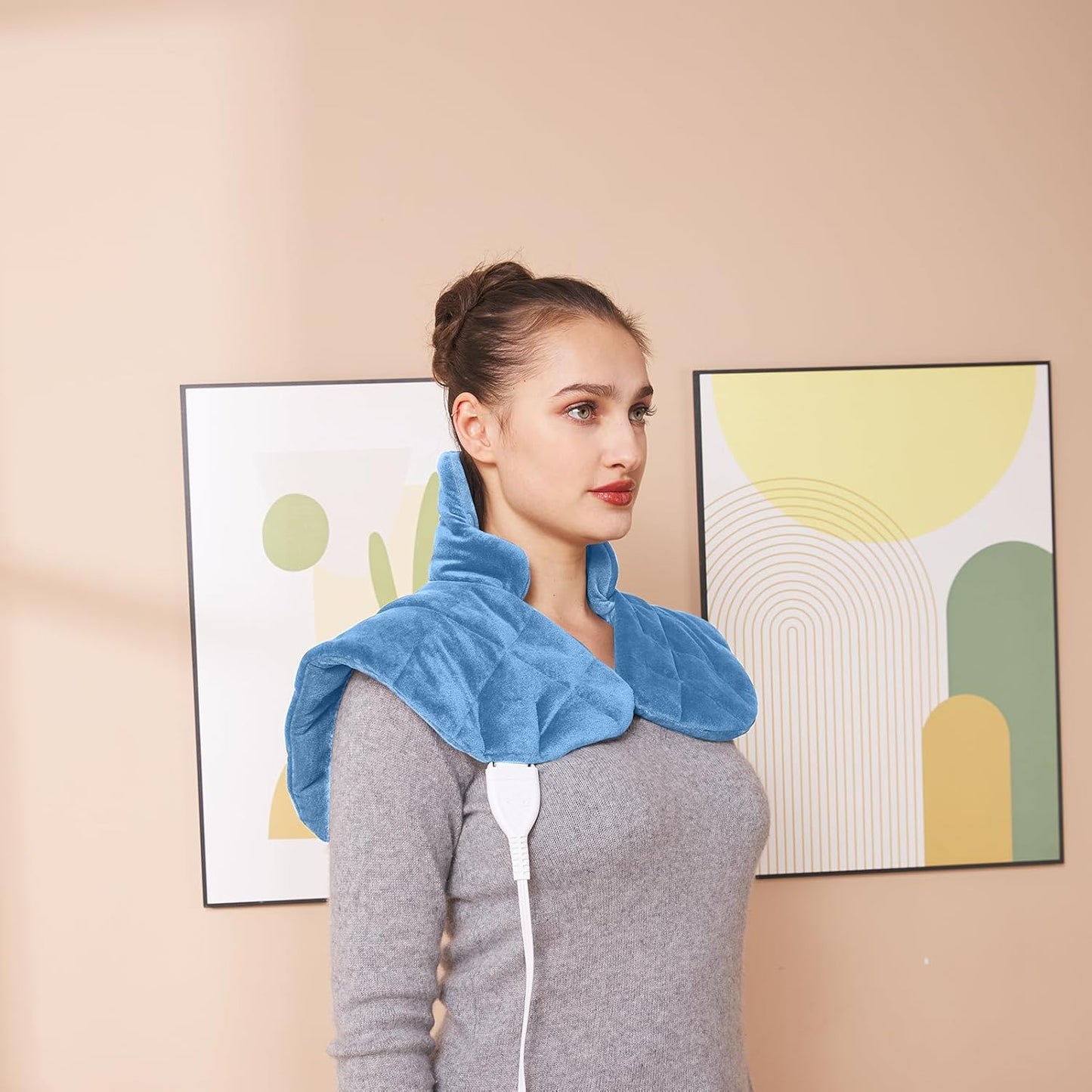 Ambershine 19''x24'' Weighted Neck & Shoulder Heating Pad, 2.5lbs with 12 Temperature Settings& 4 Auto-Off Timers, Pain Relief for Neck/Shoulder/Back, Christmas Gifts for Women Men Mom Dad(Light Blue)