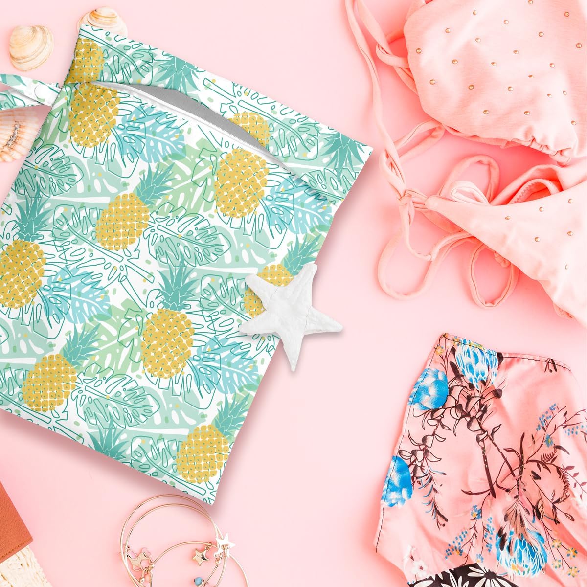 Wet Bag, Wet Dry Bag, Wet Bag for Swimsuit, Travel, Beach, Pool, Diapers, Dirty Yoga Gym Clothes, Makeup Bag, Waterproof Tropical Palm Leaves Decor Jungle Palm Leaf Favors