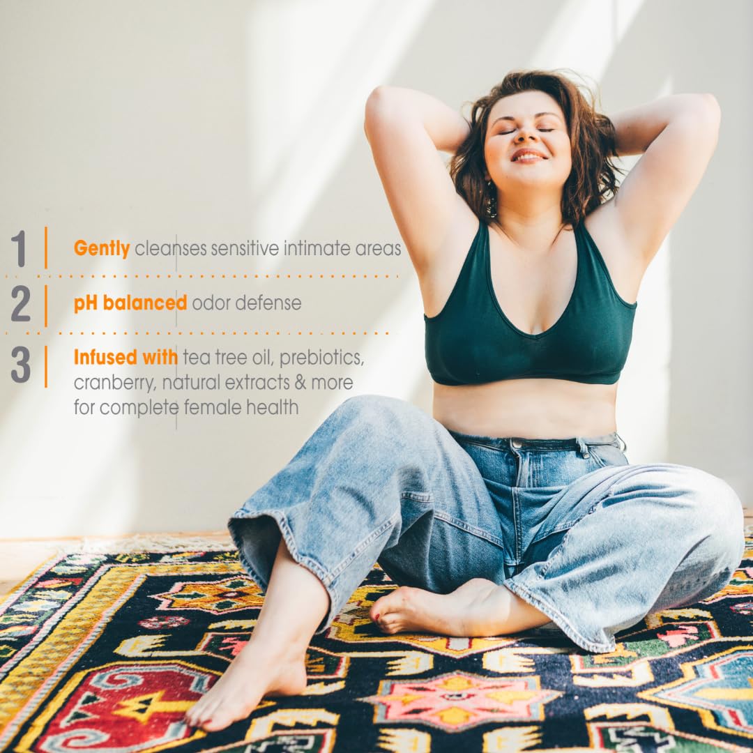 vH essentials Daily Feminine Wash - 10 Fl Oz - Odor Eliminating Vaginal Wash with Tea Tree Oil, Prebiotics and Cranberry, gentle cleanser + pH balancing