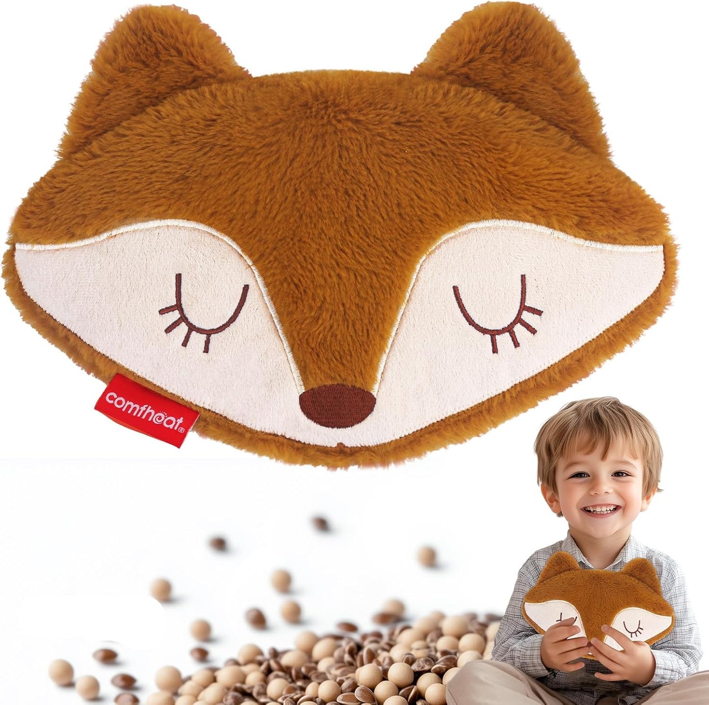 Fox Microwave Heating Pad for Pain Relief, Unscented Microwavable Heating Pads Stuffed Animal for Cramps, Neck Shoulder, Muscles, Natural Small Heat Pack Moist Heat with Washable Cover