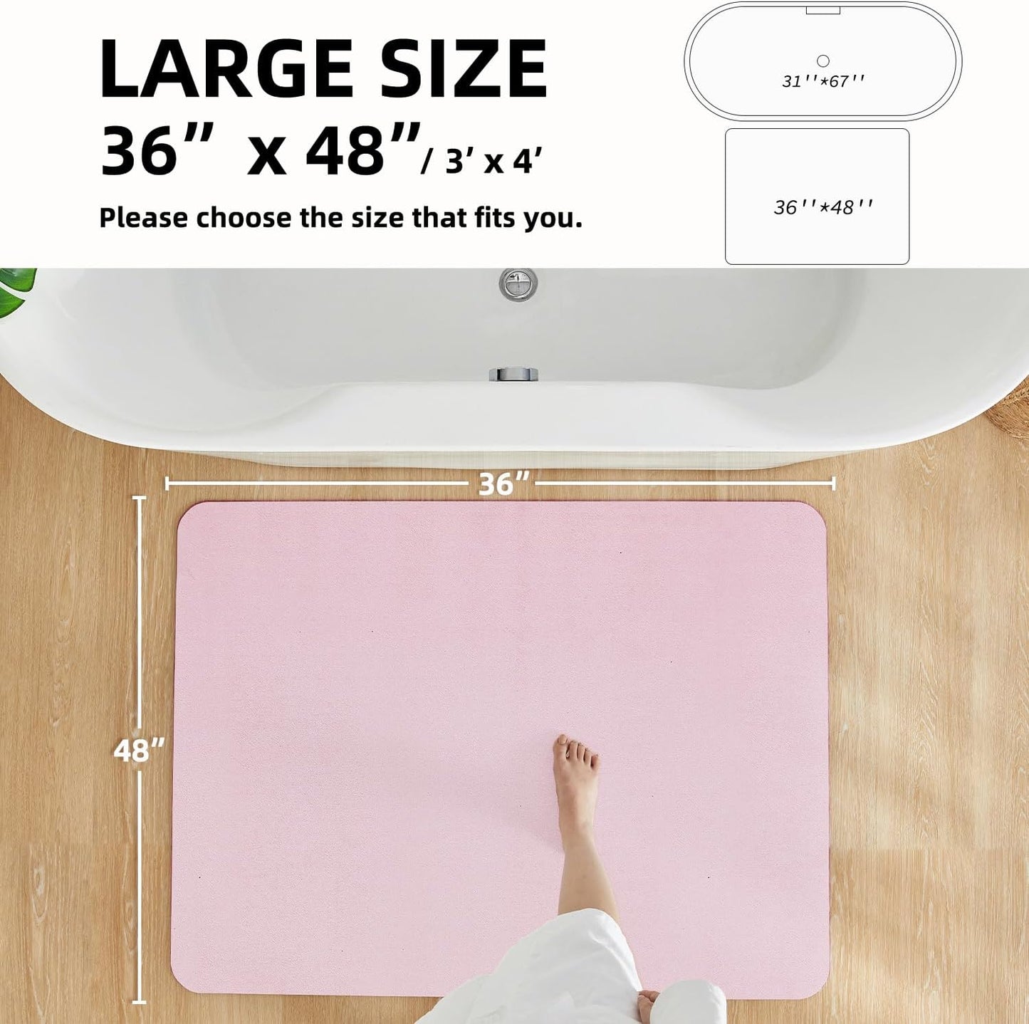 Pink Bath Mat, Bathroom Rugs Non Slip Washable Thin Absorbent Quick Dry Bath Mat Fits Under Door Bathroom Floor Mat Perfect for Bath, Shower, or Sink 36"x48" Pink