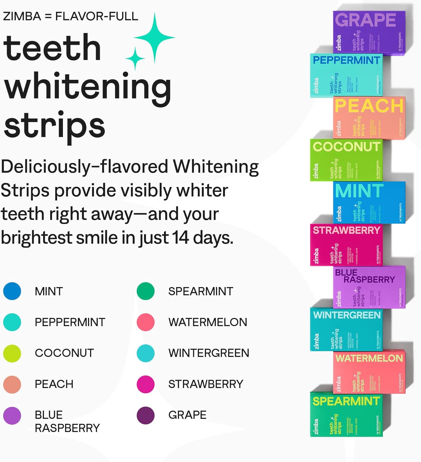 Zimba Watermelon Flavored Teeth Whitening Strips | Vegan, Enamel Safe Hydrogen Peroxide Teeth Whitener for Coffee, Wine, Tobacco, and Other Stains | 14 Day Treatment | Watermelon