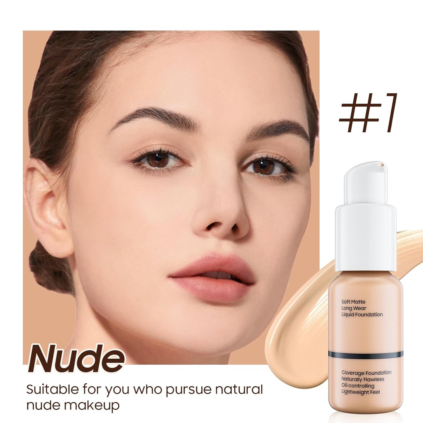 Matte Full Coverage Liquid Foundation - Lightweight & Flawless Oil Control Foundation Makeup, Waterproof and Long-Lasting Skin Foundation Concealer for Dry and Oily Skin, 1 Fl Oz (#102 Nude)