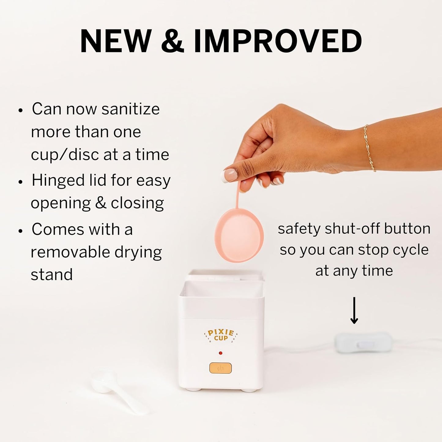 Pixie Menstrual Cup Steamer Sterilizer Cleaner - Wash Your Cup + Kill 99.9% of Germs with Cleanser Steam - 3 Minutes and Your Period Cup is Sterile! Automatic Timing Shut Off Switch (White)