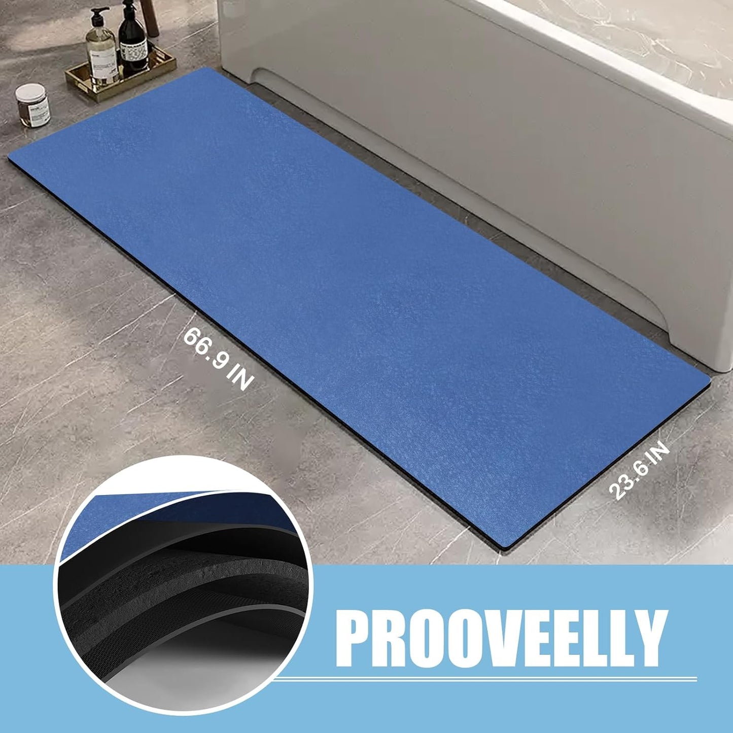 Diatomaceous Earth Bath mat Bathroom Rugs Super Absorbent Quick Dry Non Slip Bath Mat Thin Bathroom Floor Mats Fit Under Door-Shower Rug for in Front of Bathtub Shower, Blue, 23.6"x47.2"