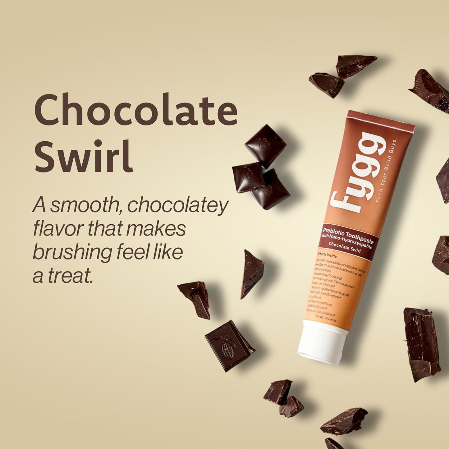 Nano Hydroxyapatite Toothpaste with Prebiotics | Fluoride & SLS Free with Hydroxyapatite | Remineralizing nHA Tooth Paste for Sensitive Teeth | Chocolate Swirl, 4 Oz