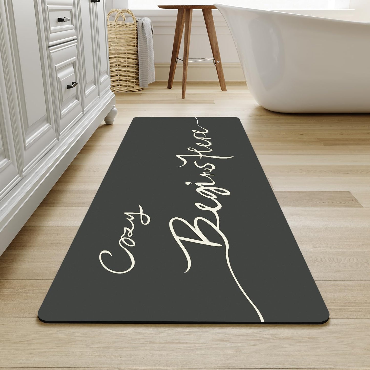 MontVoo-Bath Mat Rug Long Non Slip Super Absorbent Bathroom Runner Stain Resistant Quick Dry Thin Bathroom Mat Fit Under Door-17"x50",Black