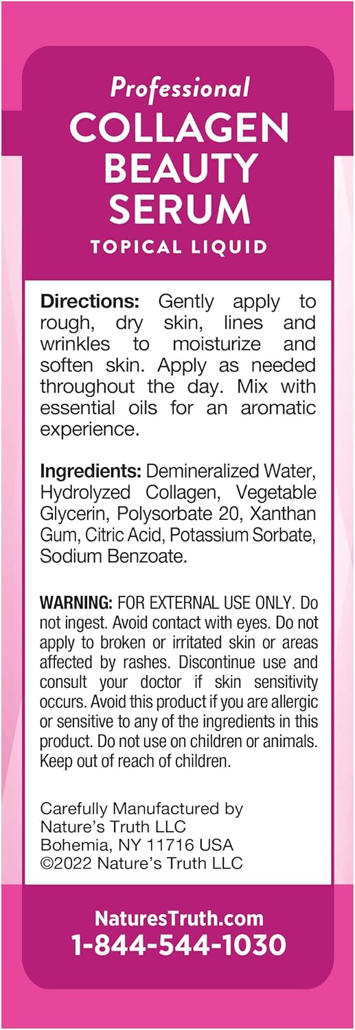 Nature's Truth Collagen Beauty Serum | 1 fl oz | for Skin | Unscented and Hydrating | Free of Parabens & Gluten