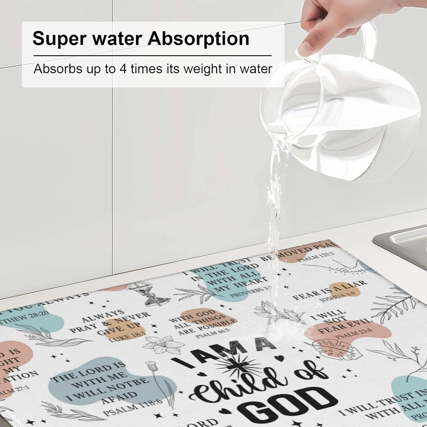 Funny Dish Drying Mat for Kitchen Counter Washable Absorbent Drying Mat Reversible Microfiber God Drying Pad Kitchen Accessories 16"x18"