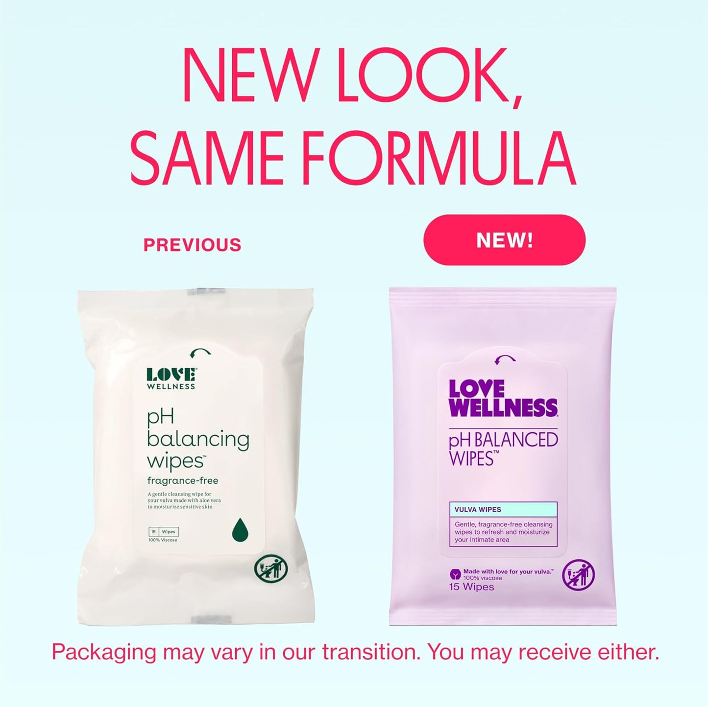 Love Wellness pH Balancing Wipes for Women | Feminine Hygiene for Cleansing with Aloe Vera | Fragrance-Free Intimate Health | Moisturizing, Soothing & Calming for Sensitive Skin | Travel Size | 2-Pack