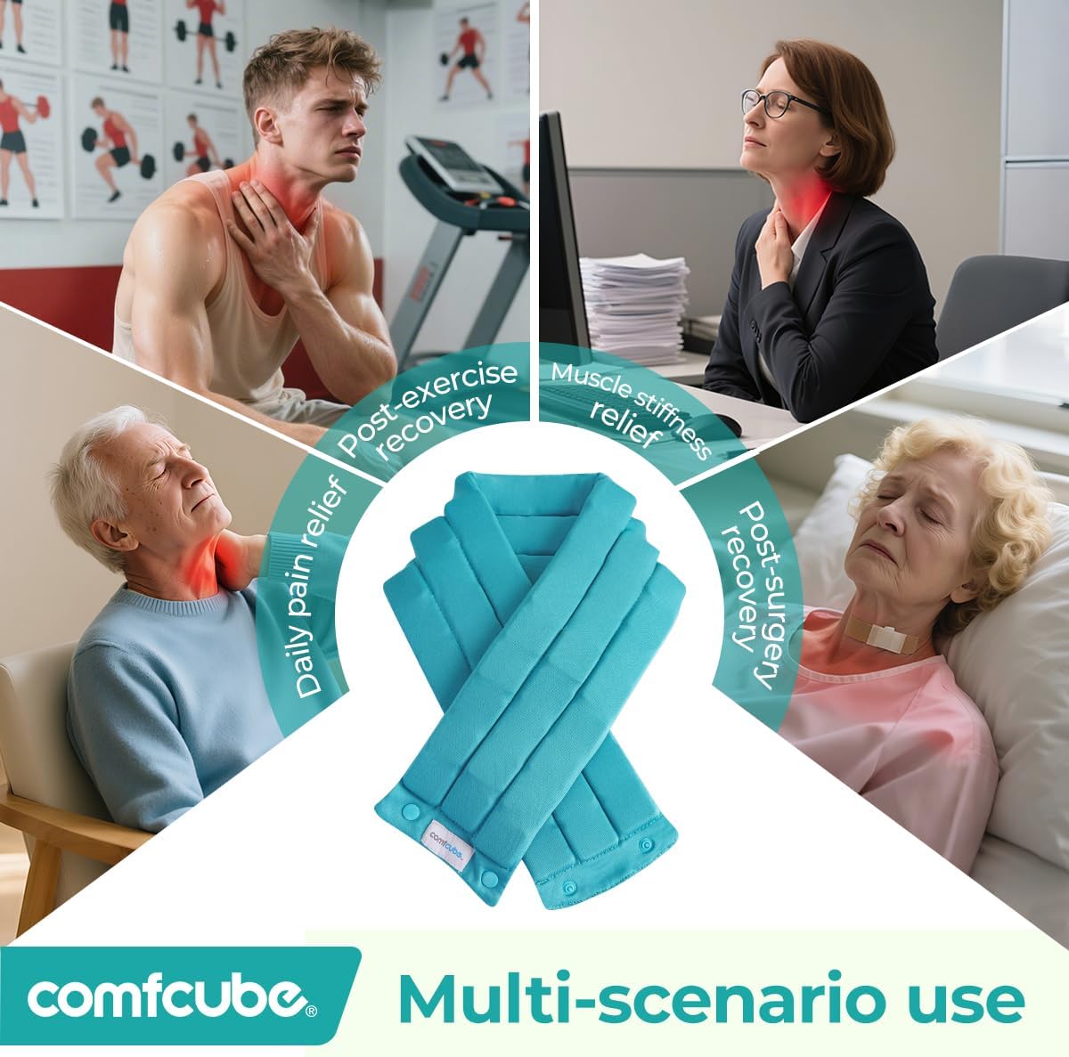 Neck Ice Pack Wrap for Cervical Pain and Cooling, 2 Hours Long Lasting Cold Ice Pack for Neck Shoulders, FSA Eligible, Flexible Cold Pack for Hot Weather, Hot Flashes, Surgery, Swelling