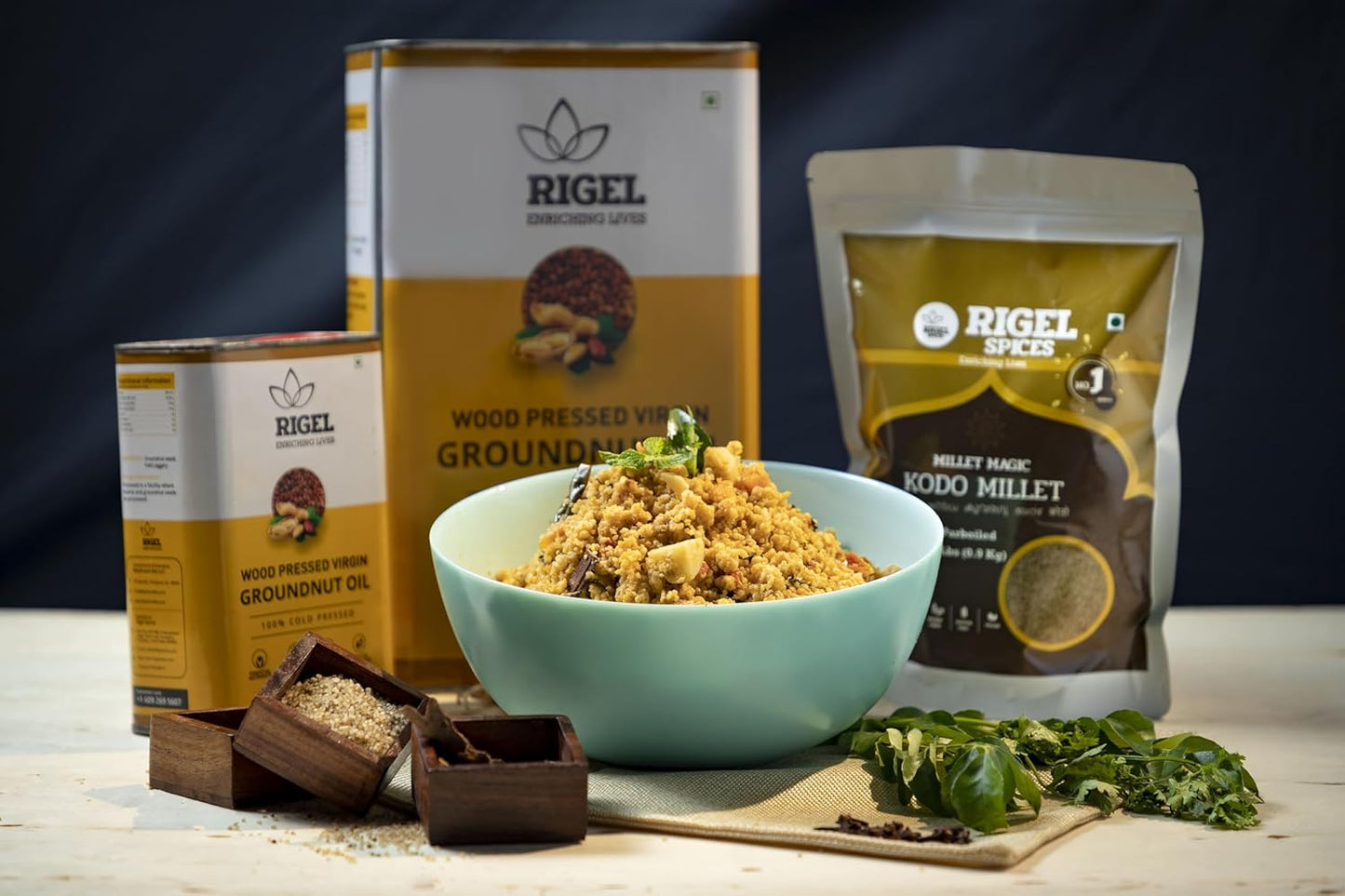 Rigel Spices | Naturally Milled Cold Pressed Peanut Oil in a Eco-Friendly Tin 169 fl oz(5L Tin) | No Preservatives