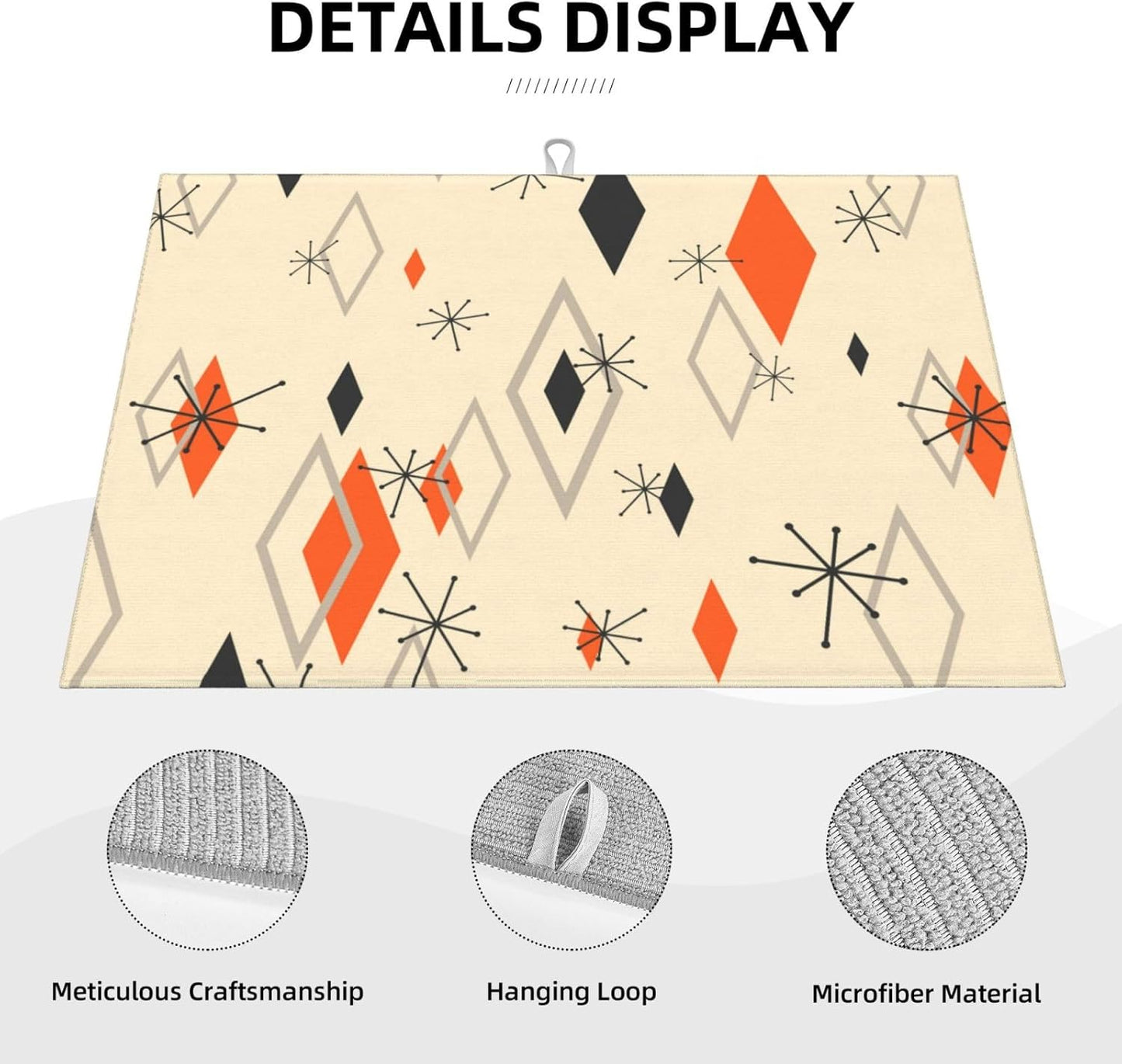 Retro Geometric Pattern Dish Drying Mat For Kitchen Counter Absorbent Large Kitchen Fast Dry Pad Reusable Washable Protector Rack Large Mat 18 X 24