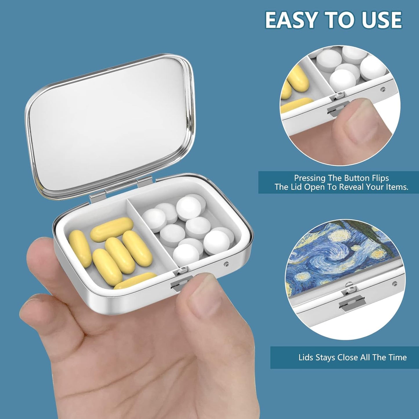 Pill Box 2 Compartment Small Pill Case,Portable for Pocket or Purse Pill Organizer Pill Container Holder to Hold Vitamins, Medication, Fish Oil and Supplements（36-Color Gradient