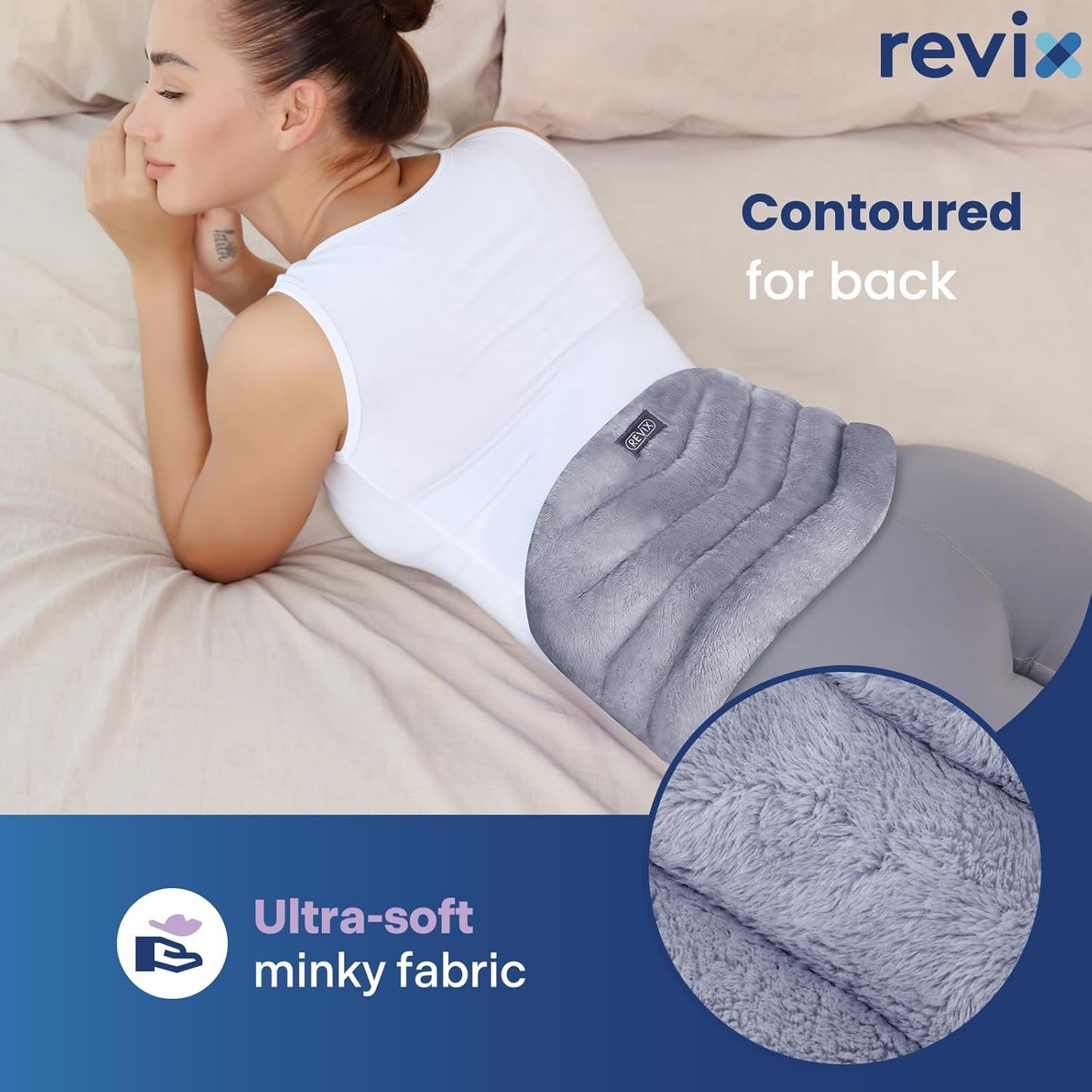 REVIX Microwavable Heating Pad for Back, Extra Large Microwave Heated Pack with Moist Heat for Waist, Stomach, and Shoulder, Unscented Hot or Cold Pack, Gray