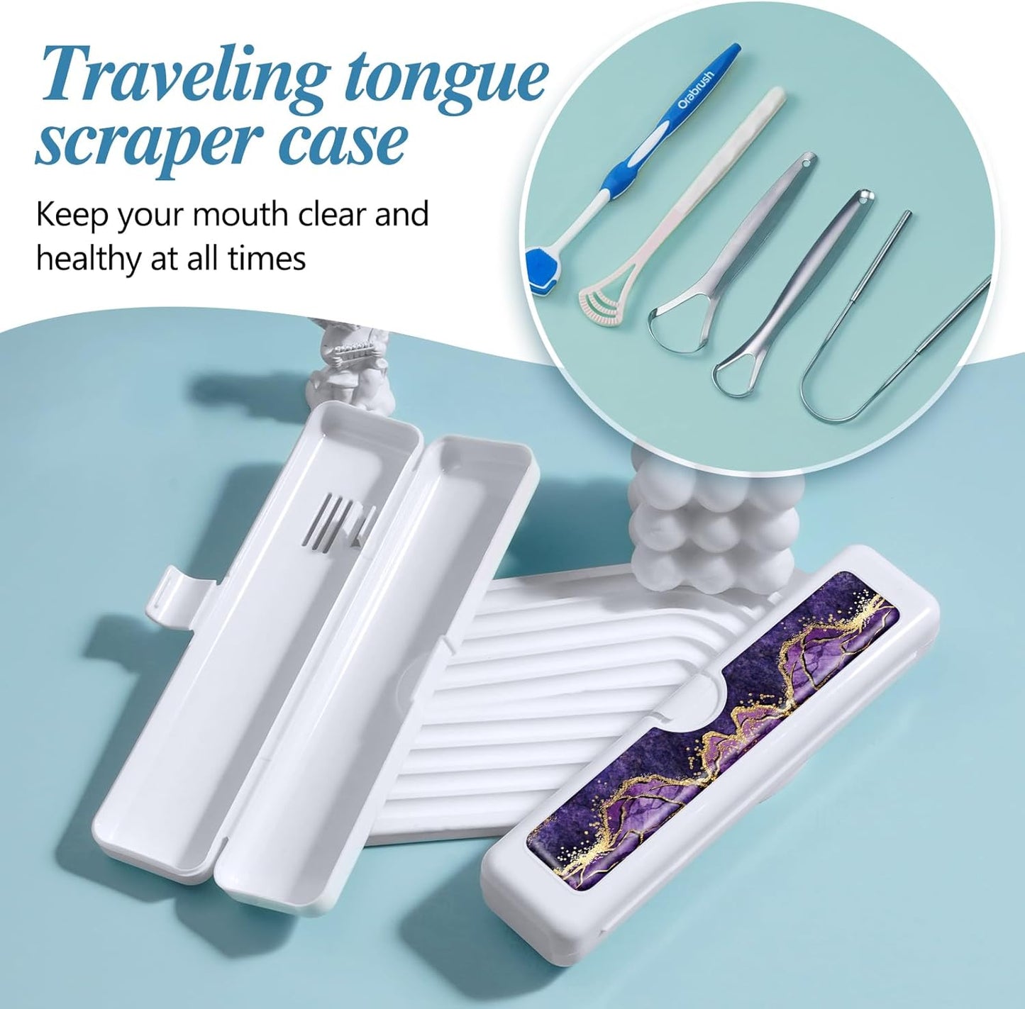 Toothbrush Travel Case - Colorful Pattern, Holder and Covers for Toothbrushes, Includes Tongue Scraper Case