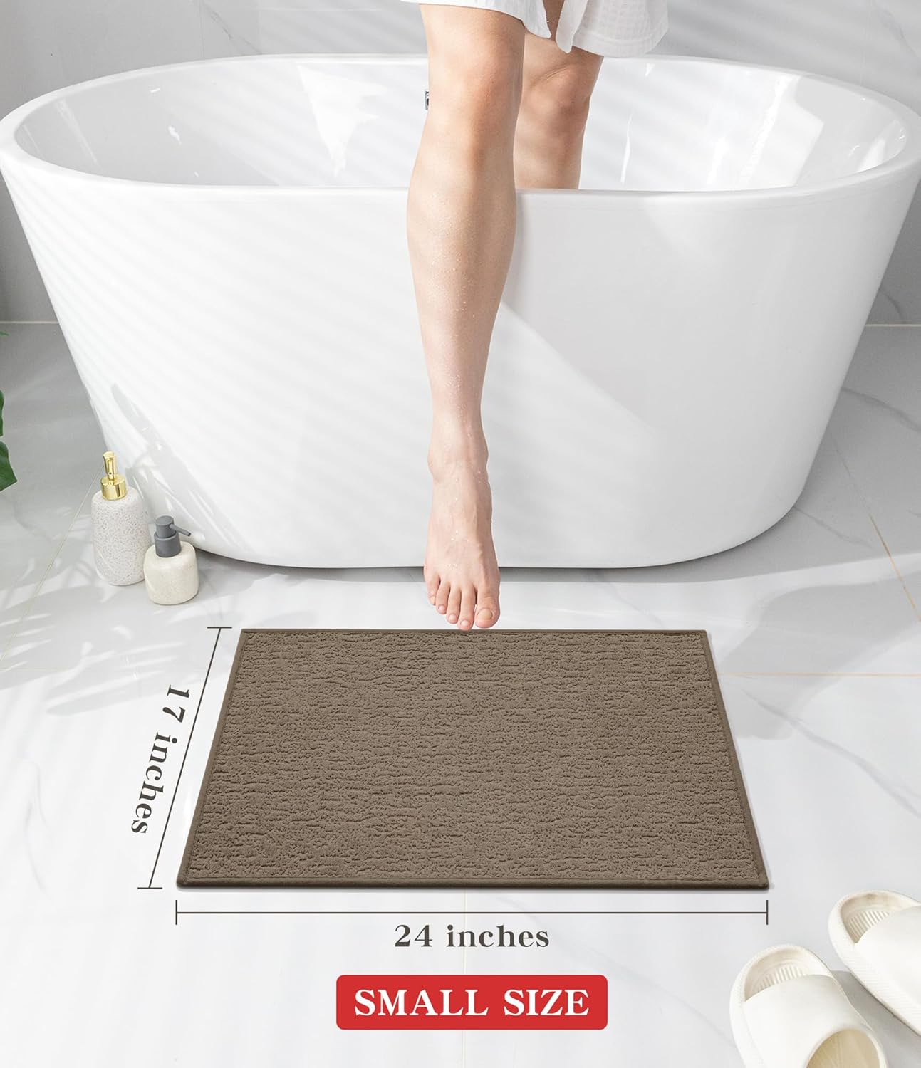 chakme Bathroom Rugs Mat 24x17, Ultra Thin Non Slip Bath Mat Small Quick Dry Absorbent Bath Mat for Bathroom Floor, (Coffee, 24"x17")