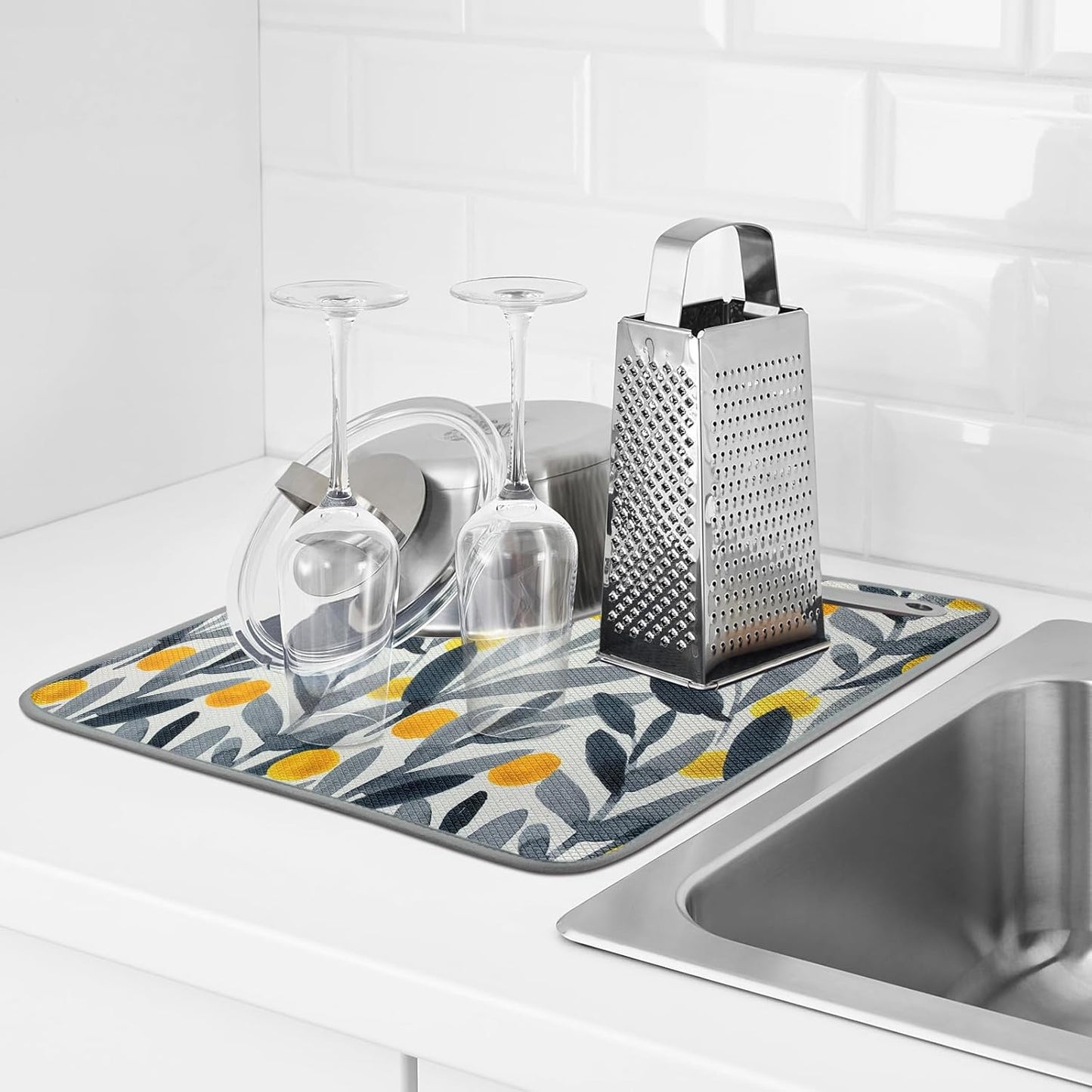 SHIYUE Dish Drying Mat for Kitchen Counter Super Absorbent Spring Kitchen Decor Microfiber Drying Matainers Rack Fast Pad Dish Drainer Mats(Watercolor Leaves,16''x18'')