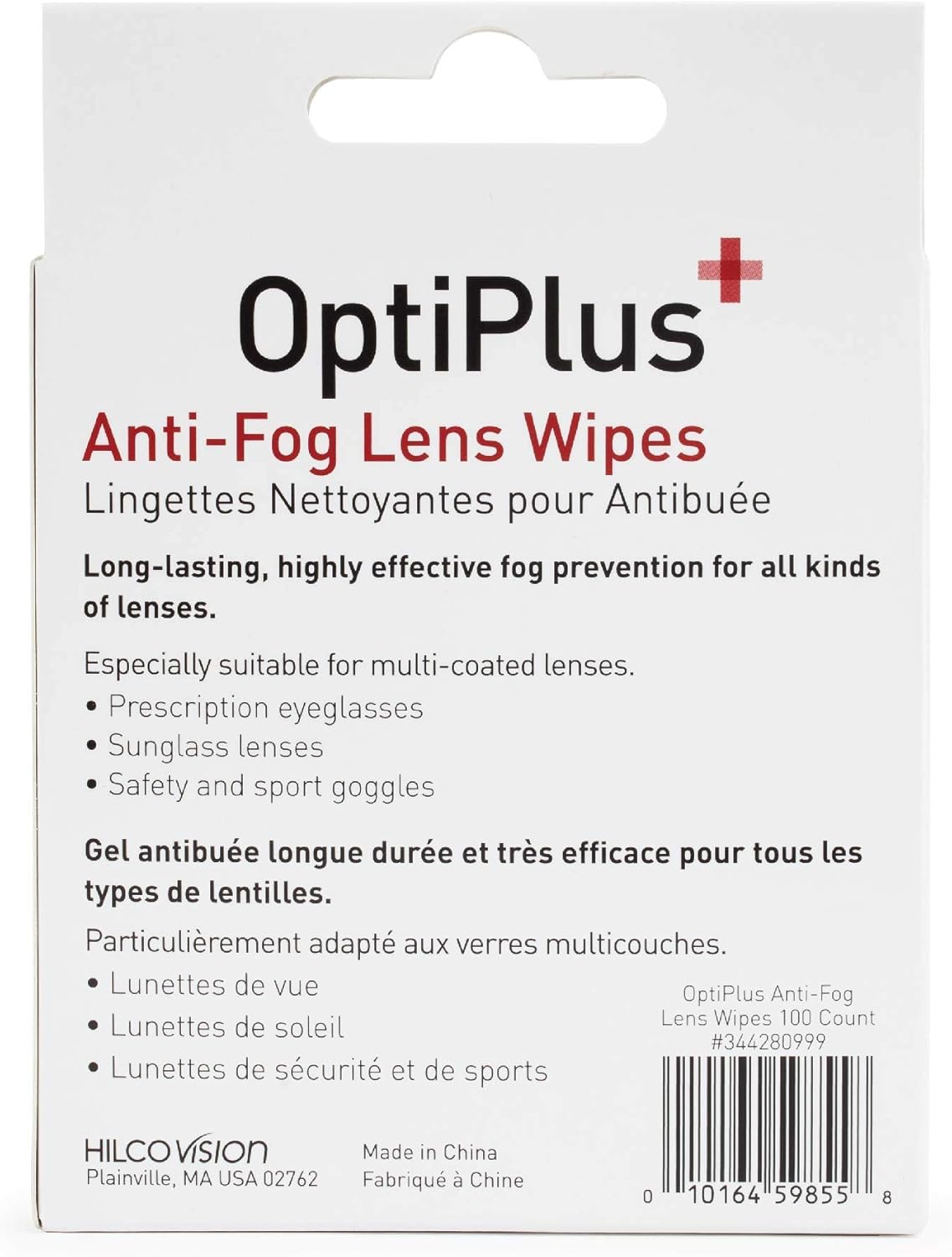 OptiPlus Anti Fog Pre-Moistened Cleaning Wipes for Glasses, Screens, Lenses - Quick-Dry, Scratch-Free, 100 Count