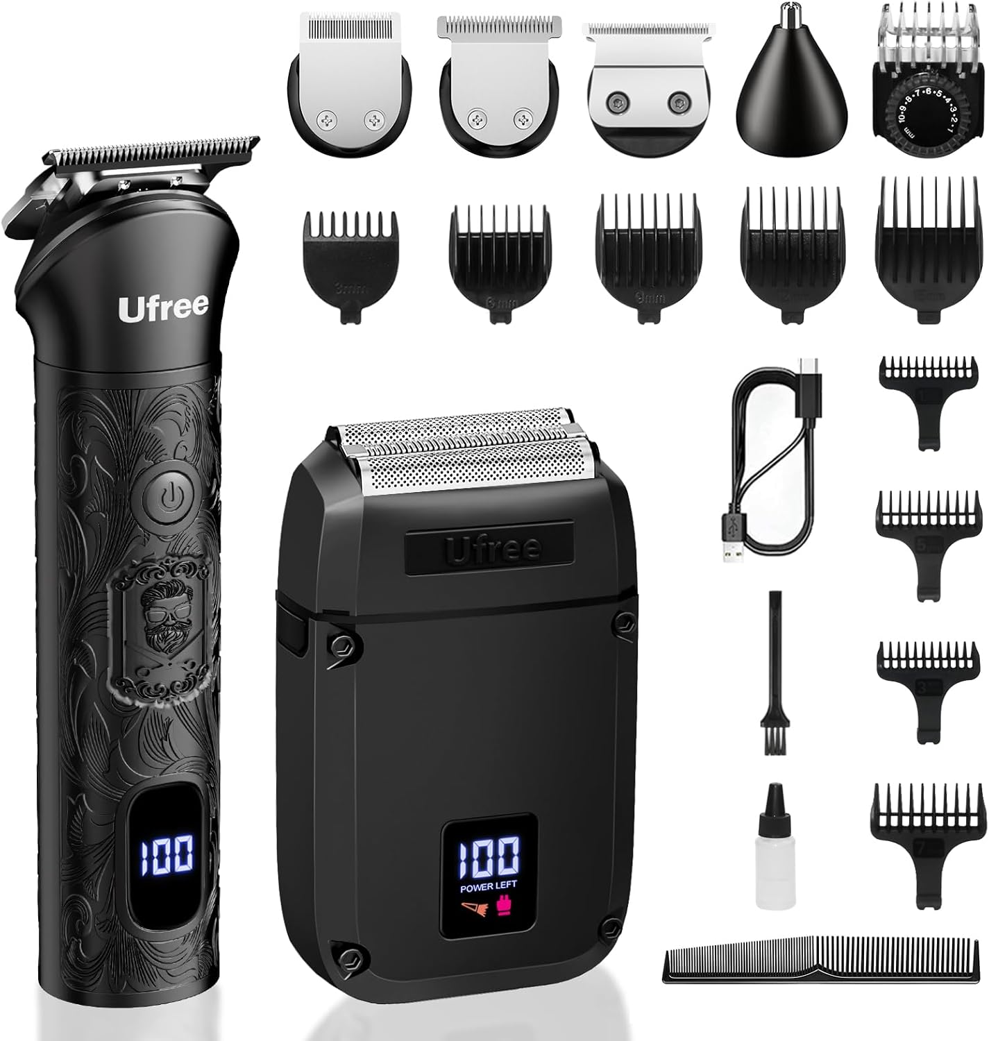 Ufree Beard Trimmer for Men, Foil Shaver Electric Razor, Shavers for Body Face Nose Ear, Cordless Hair Trimmer, Professional Hair Clippers, Mustache Grooming Kit Birthday Gifts for Men