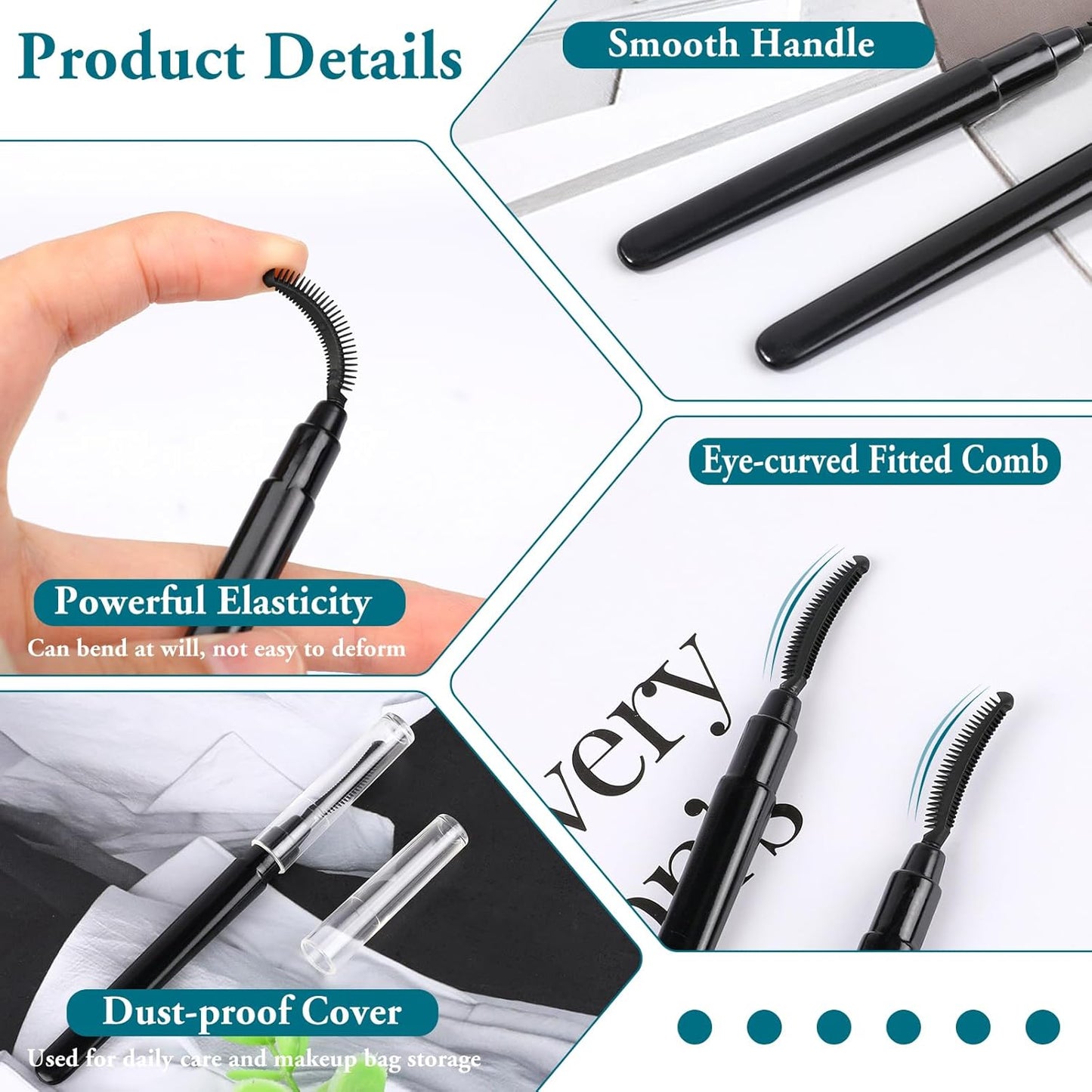 8 Pcs Silicone Eyelash Wands Brushes Mascara Eyelash Separator Black Eyelash Comb Eyebrow Brush Eyelashes Definer with Lid Lash Separating Comb Brow Grooming Brush