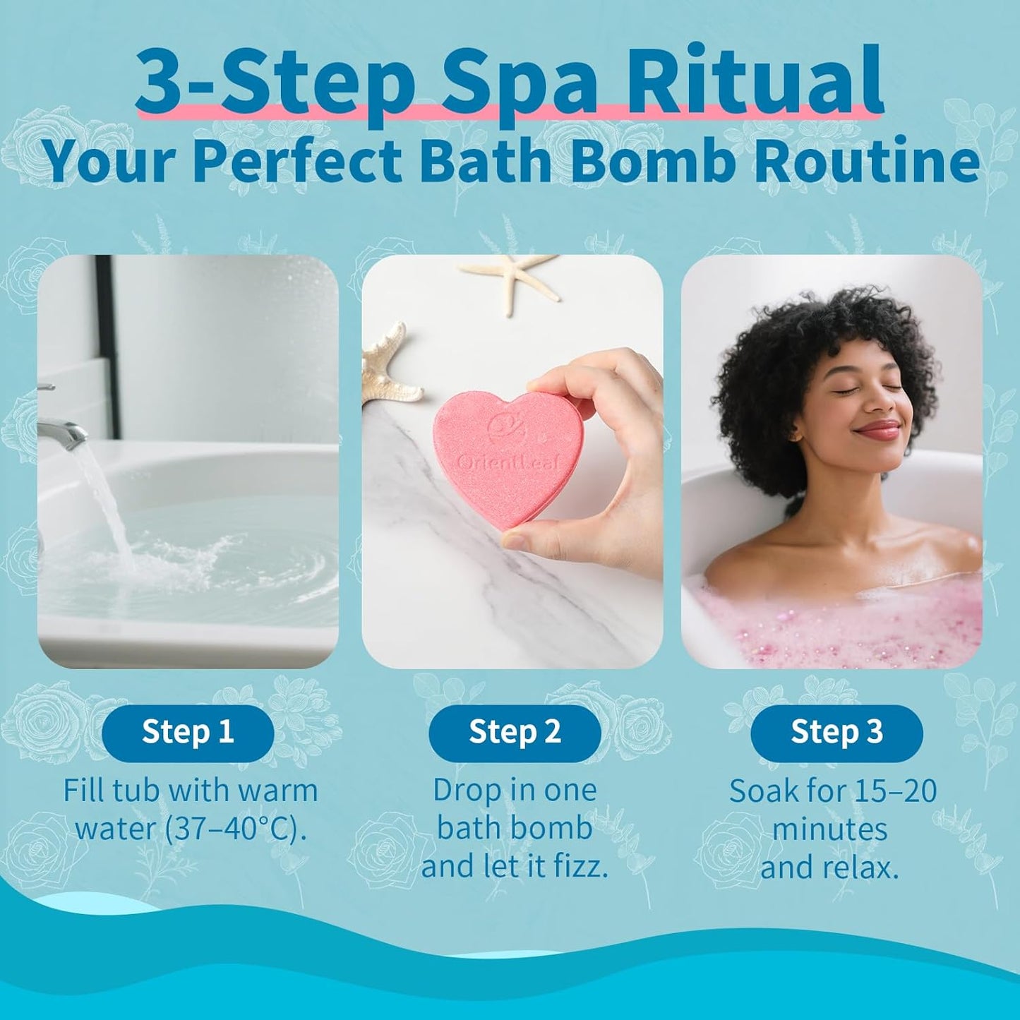 Bath Bombs Plant Scented, Stocking Stuffers Bath Bombs for Women and Girls Aromatherapy Bubble Bath, Lavender, Rose, Eucalyptus, 6 x 2 oz