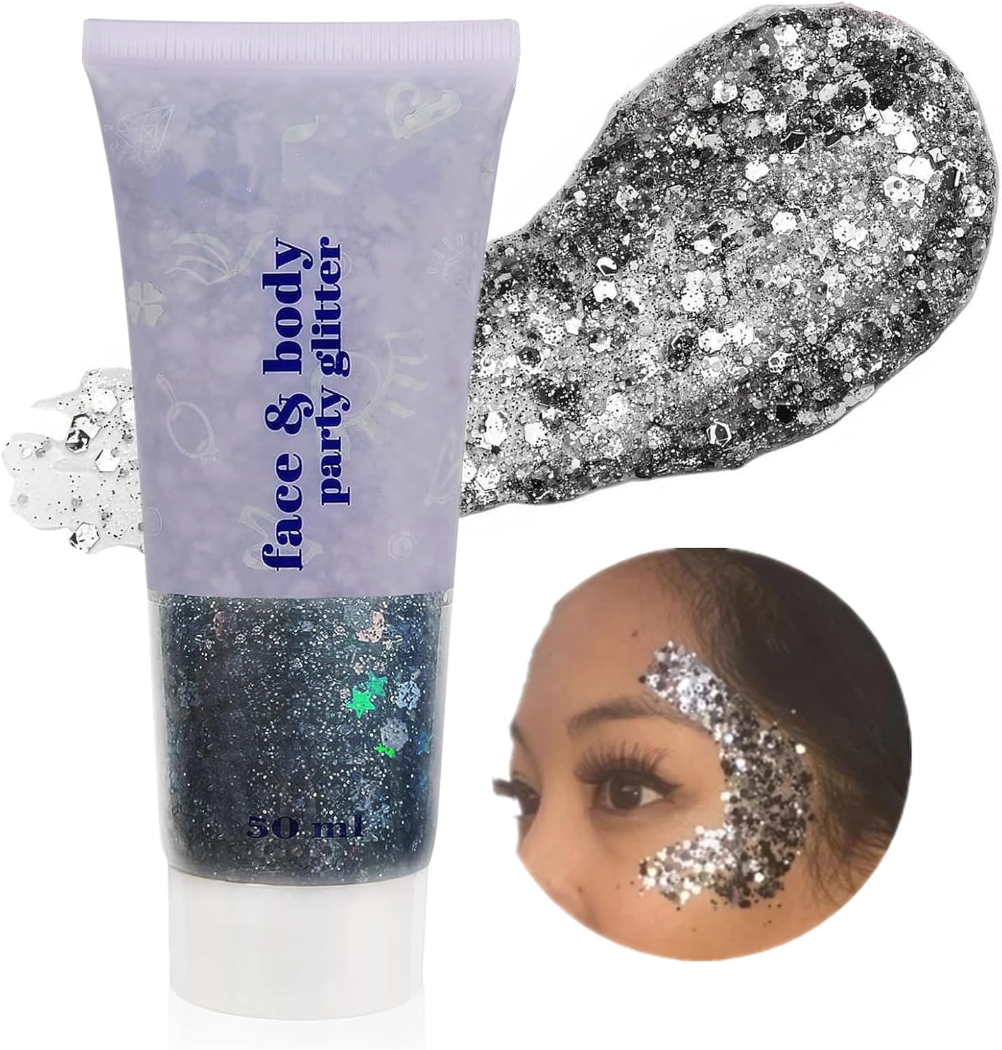 Go Ho Black Face Body Glitter,Halloween Face Paint Glitter Makeup,Holographic Chunky Sequins Glitters for Festival Cosplay SFX Costume,Festival Rave Accessories,Eye Black Glitter Gel