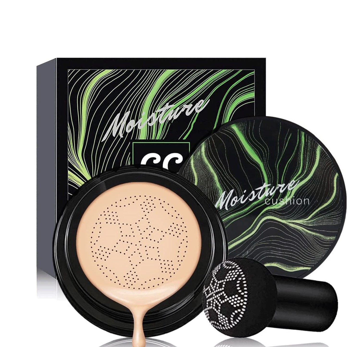 Mushroom Head Air Cushion CC Cream Nature Foundation, Moisturizing BB Cream, Long Lasting Matte Concealer, Bright Makeup Base with Mushroom Makeup Sponge (#03 Warm Nude)